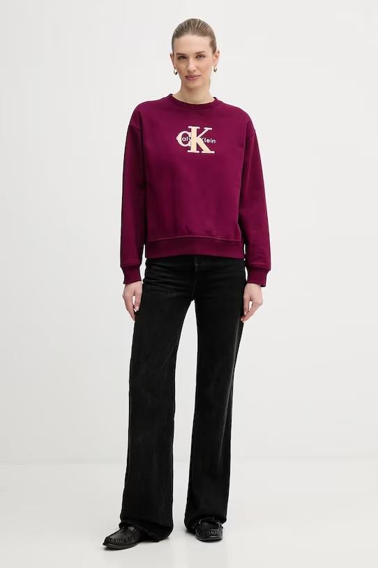 Calvin Klein Calvin Klein Kadın Normal Kalıp Pamuklu Logo İşlemeli Uzun Kollu Mor Sweatshirt LV047E825G-2E5