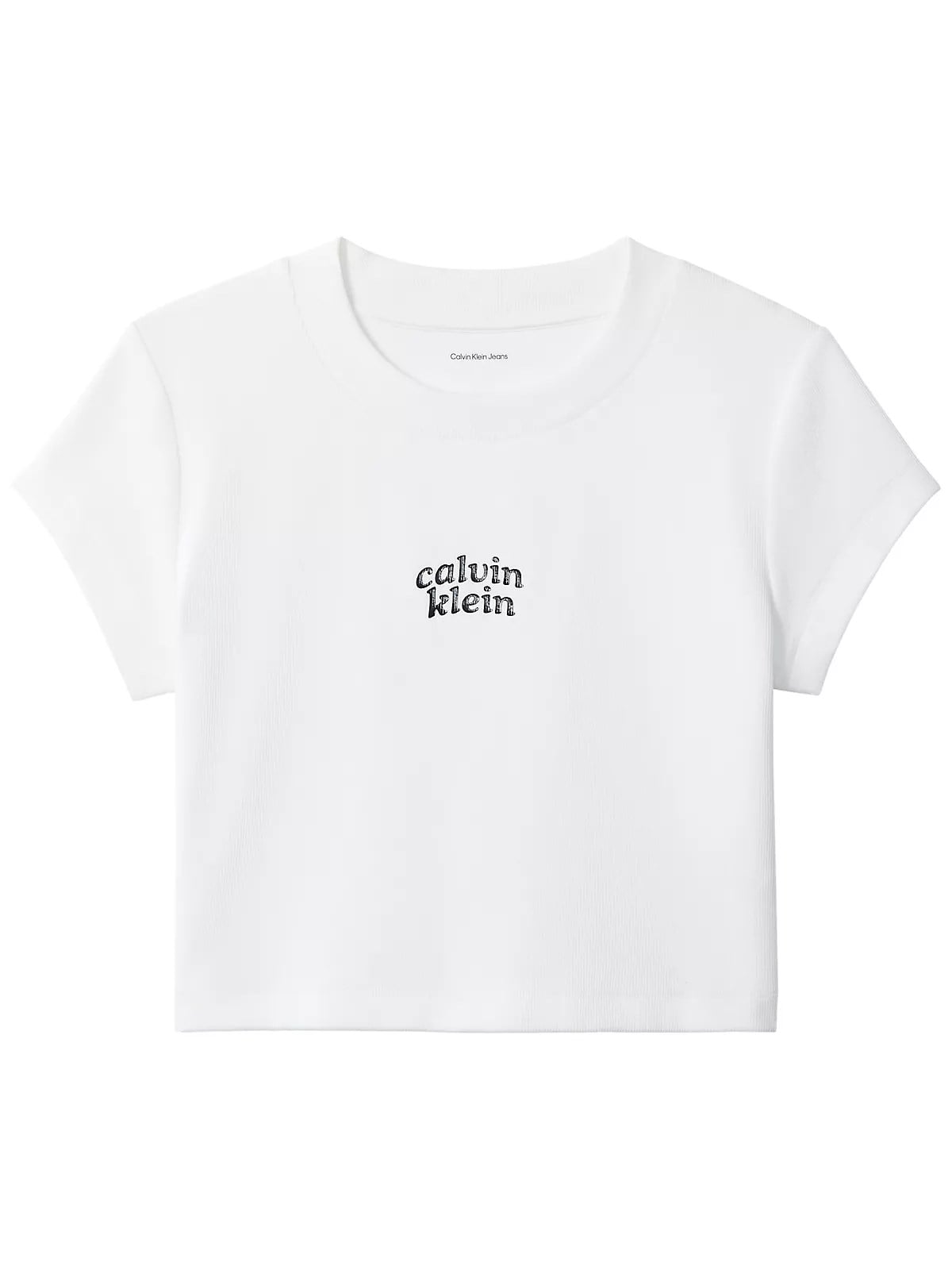 Calvin Klein Calvin Klein Kadın Normal Kalıp Logo Baskılı Yuvarlak Yakalı Pamuklu Kısa Kollu Crop Beyaz T-Shirt LV047G828G-YAF