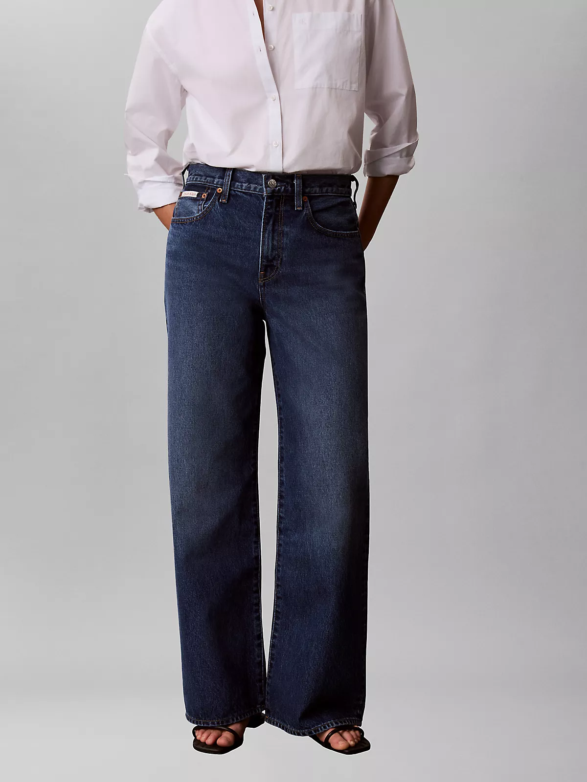 Calvin Klein Calvin Klein Kadın Normal Kesim Yüksek Bel Geniş Paça Pamuklu Denim Mavi Jeans LV047F727G-SD3