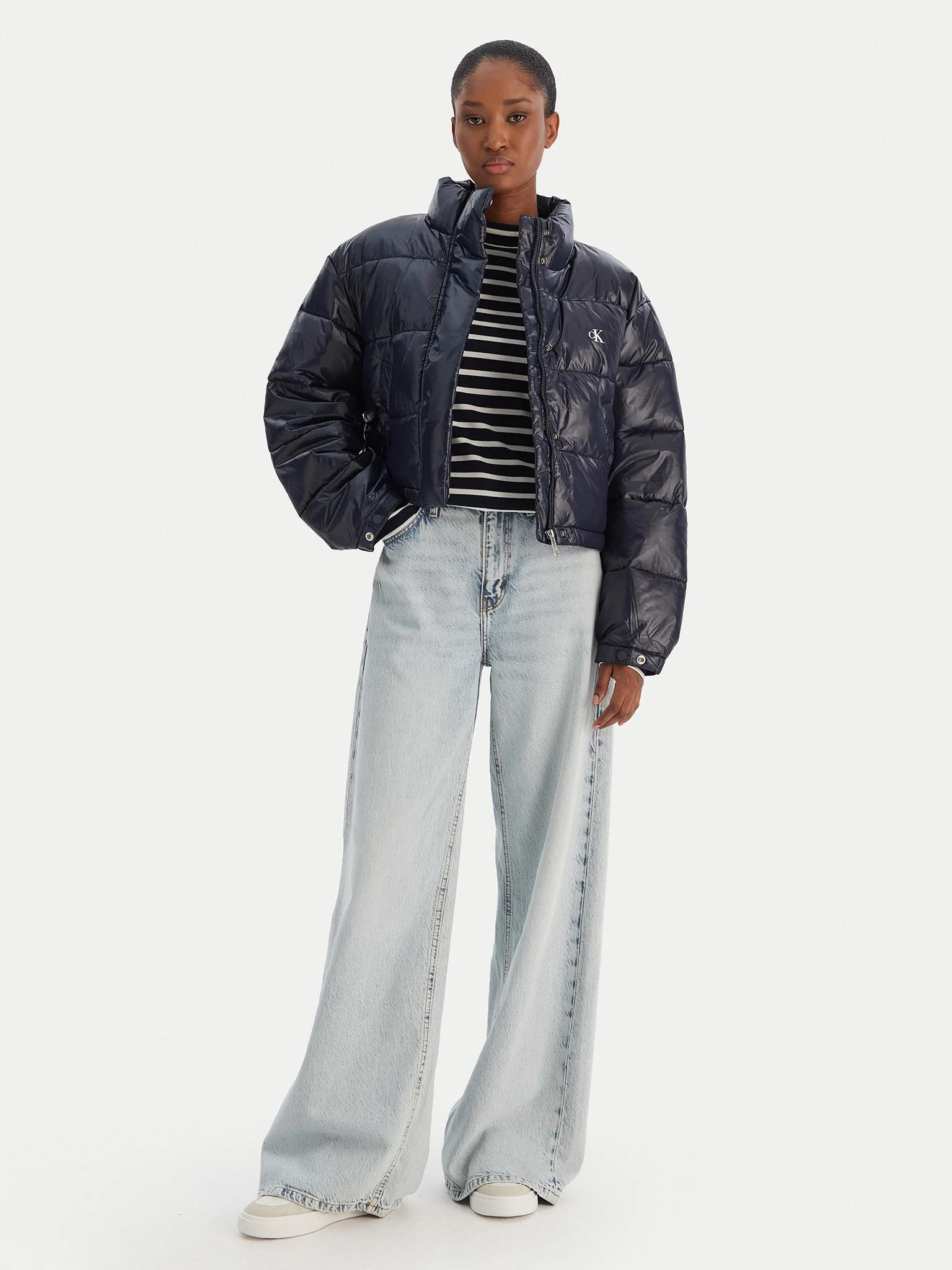 Calvin Klein Calvin Klein Kadın Normal Kalıp Kapitone Desenli Dolgulu Dik Yaka Mavi Ceket LV047D504G-VEK