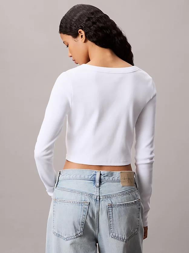 Calvin Klein Calvin Klein Kadın Örme Triko Normal Kalıp Düğme Kapamalı Uzun Kollu Crop Beyaz Bluz LV047C204G-YAA