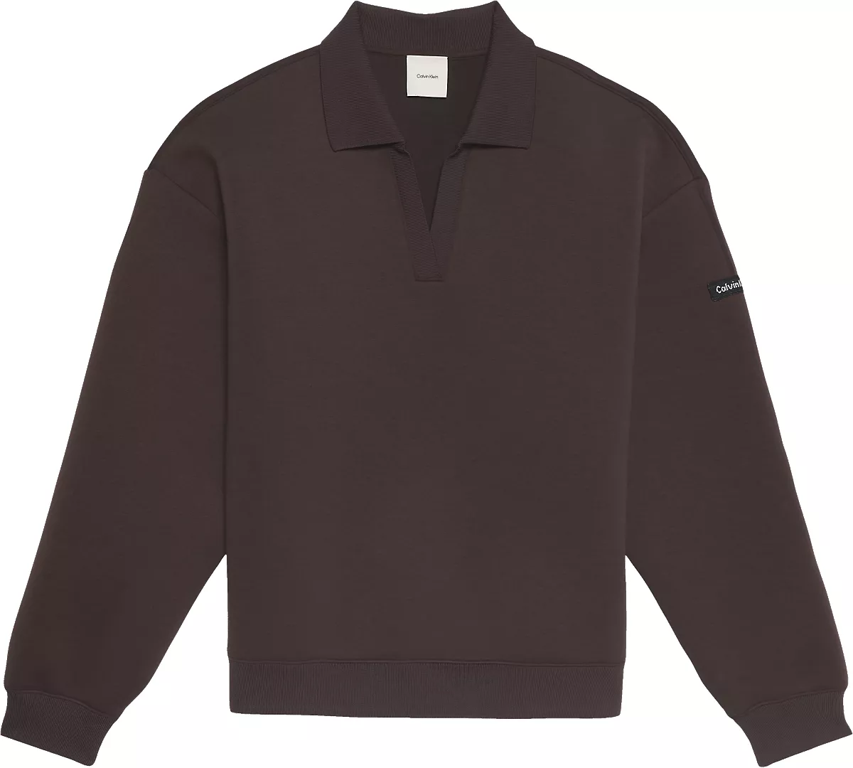 Calvin Klein Calvin Klein Kadın Oversize Polo Yaka Kolunda Logo Etiket Detaylı Uzun Kollu Kahverengi Sweatshirt LV044E223G-2IN