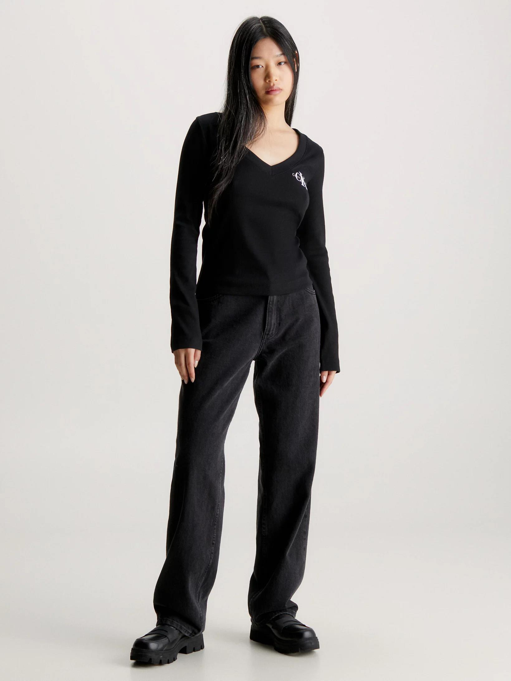 Calvin Klein Calvin Kleın Kadın Pamuklu Uzun Kol Dokuma Günlük Kullanım Siyah Bluz J20J222023-BEH