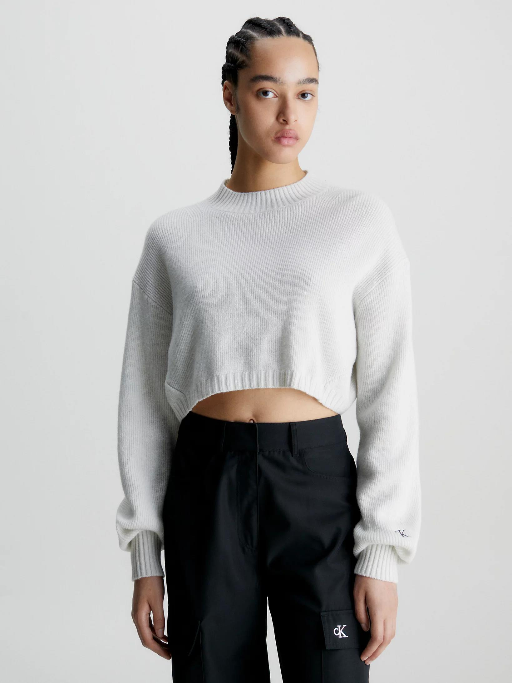 Calvin Klein Calvin Kleın Kadın Pamuklu Yuvarlak Yaka Marka Logolu Ekru Kazak J20J221962-YBI