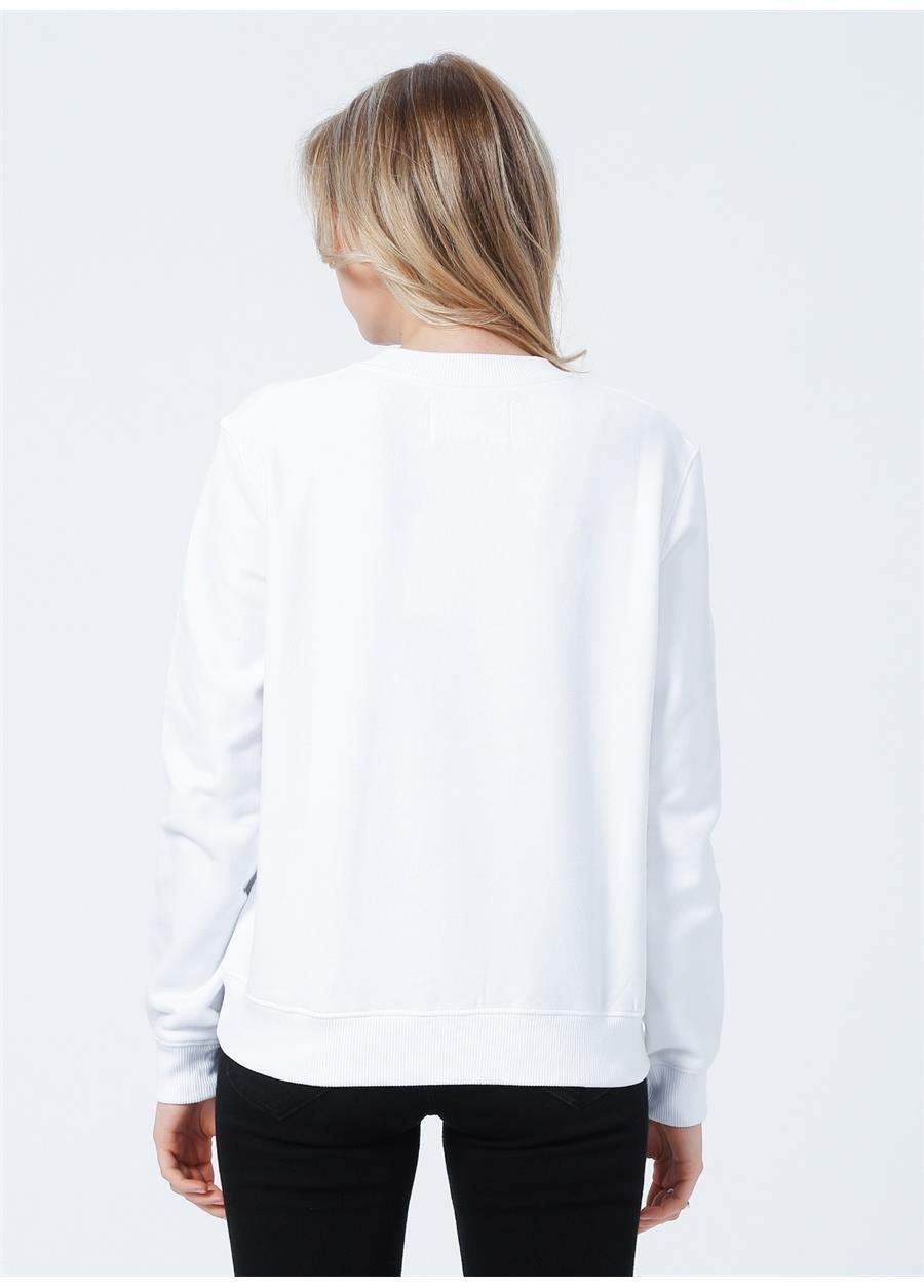 Calvin Klein Calvin Kleın Kadın Pamuklu Regular Fit Yuvarlak Yaka Beyaz Sweatshirt J20J219140-YAF