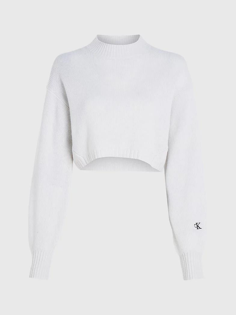 Calvin Klein Calvin Kleın Kadın Pamuklu Yuvarlak Yaka Marka Logolu Ekru Kazak J20J221962-YBI