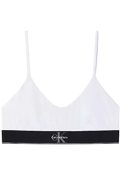 Calvin Klein Calvin Klein Kadın Pamuklu Dolgusuz Logo Etiketli Elastik Bel Bantlı Beyaz Büstiyer LV00QF8814-100