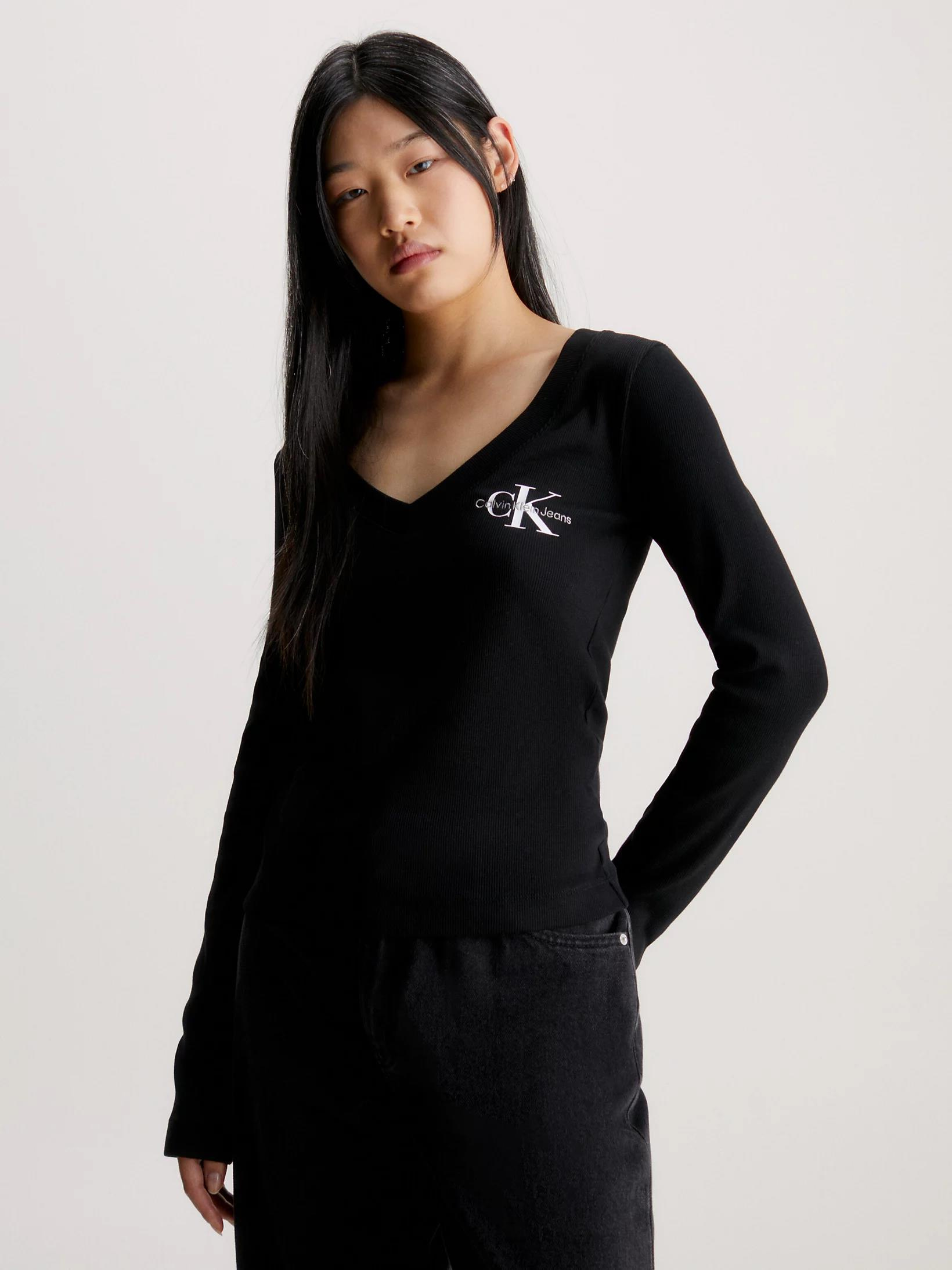 Calvin Klein Calvin Kleın Kadın Pamuklu Uzun Kol Dokuma Günlük Kullanım Siyah Bluz J20J222023-BEH