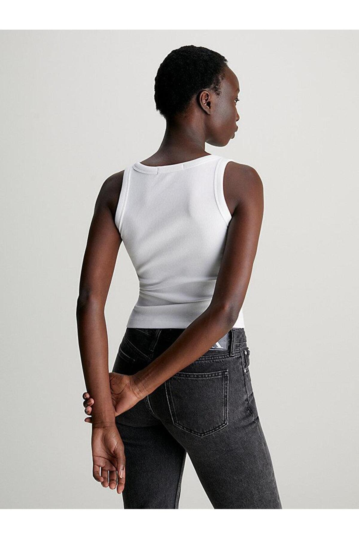 Calvin Klein Calvin Kleın Kadın Pamuklu Kısa Kollu Yuvarlak Yaka Beyaz Atlet J20J222566-YAF