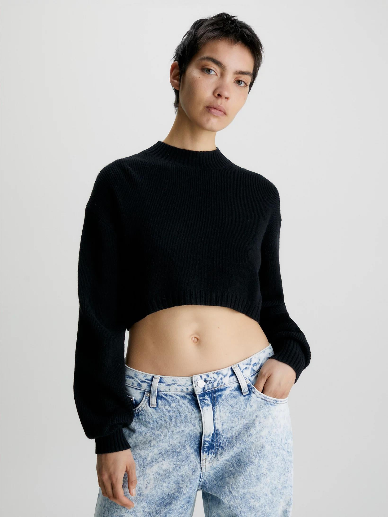 Calvin Klein Calvin Kleın Kadın Pamuklu Yuvarlak Yaka Marka Logolu Siyah Kazak J20J221962-BEH