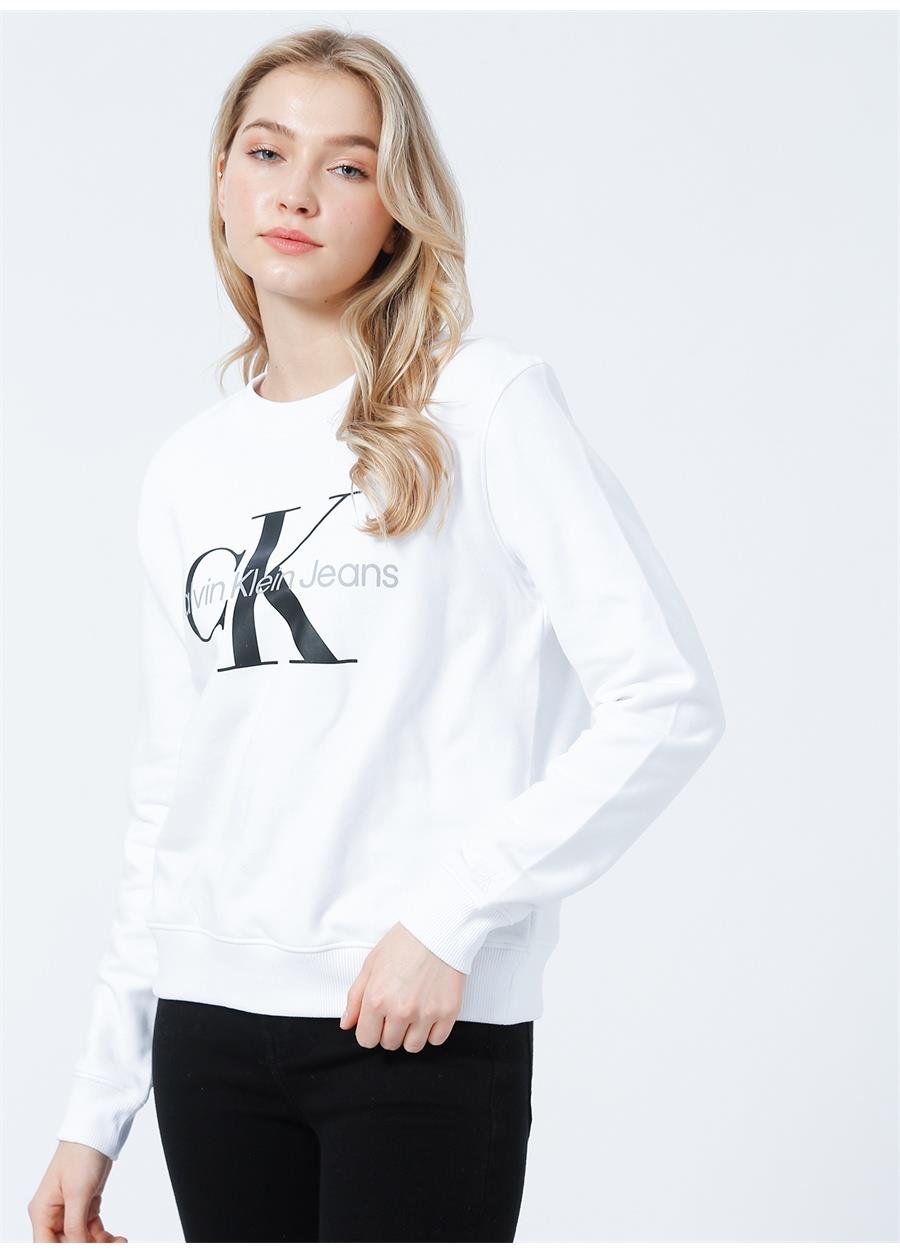 Calvin Klein Calvin Kleın Kadın Pamuklu Regular Fit Yuvarlak Yaka Beyaz Sweatshirt J20J219140-YAF