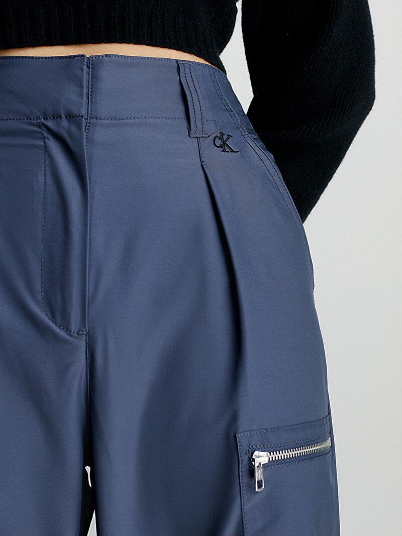 Calvin Klein Calvin Kleın Kadın Paraşüt Fermuarlı Pileli Düz Yan Cepli Mavi Pantolon J20J221859-0IM