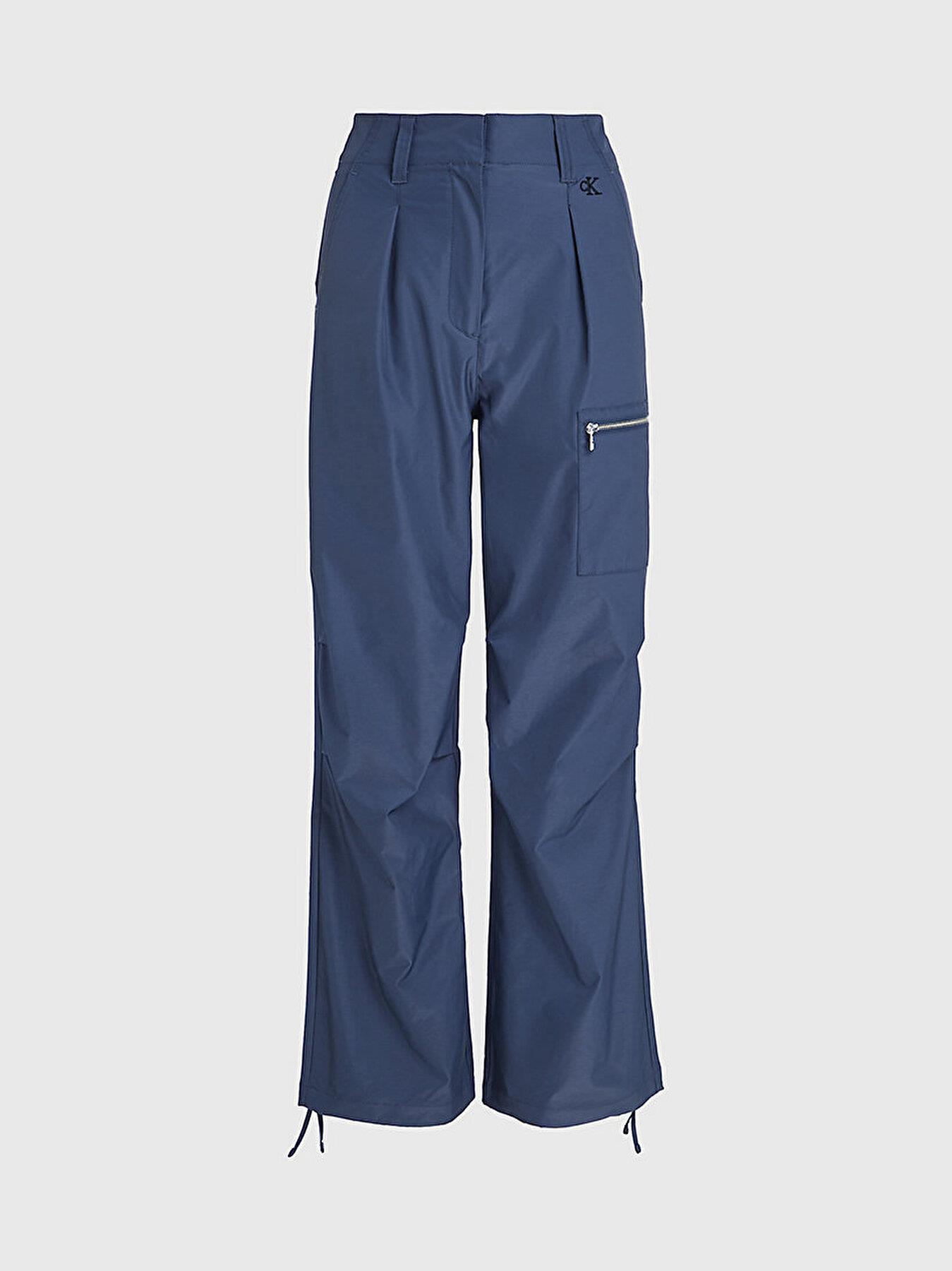 Calvin Klein Calvin Kleın Kadın Paraşüt Fermuarlı Pileli Düz Yan Cepli Mavi Pantolon J20J221859-0IM