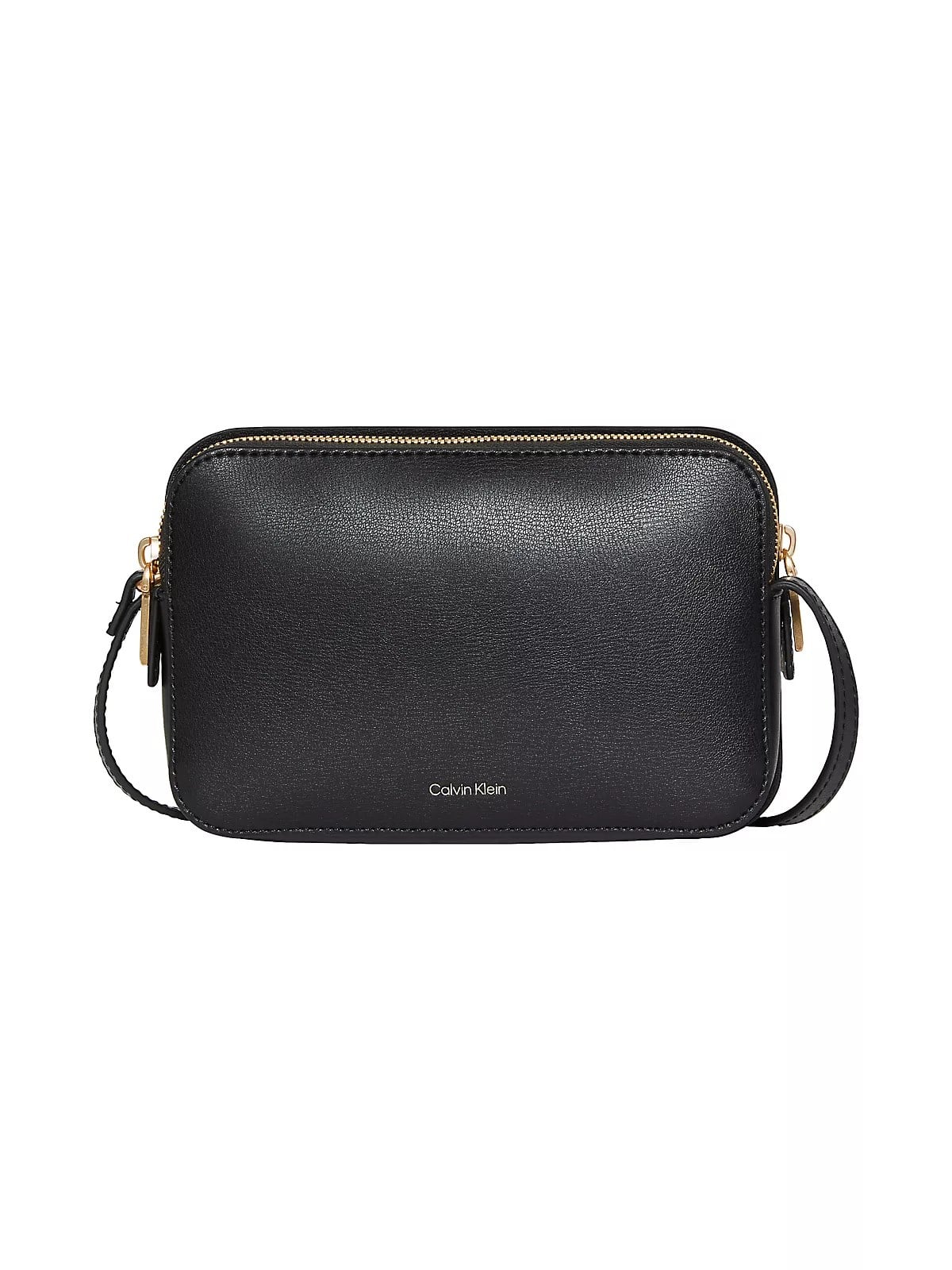 Calvin Klein Calvin Klein Kadın Parlak Deri Fermuar Kapama Ayarlanabilir Askı CK Yazı Desen Siyah Çanta LV04F3276G-332