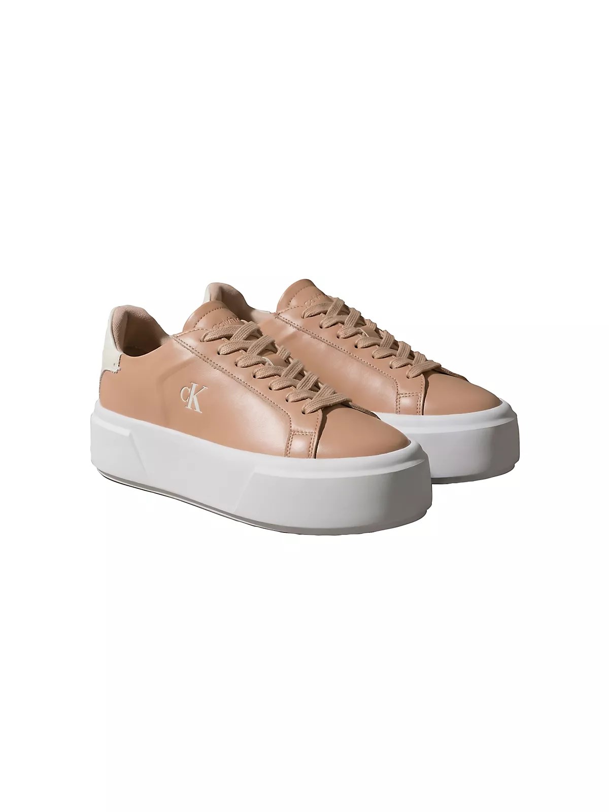 Calvin Klein Calvin Klein Kadın Platform Taban CK Logolu Deri Bej Sneaker YW0YW01928-0J7