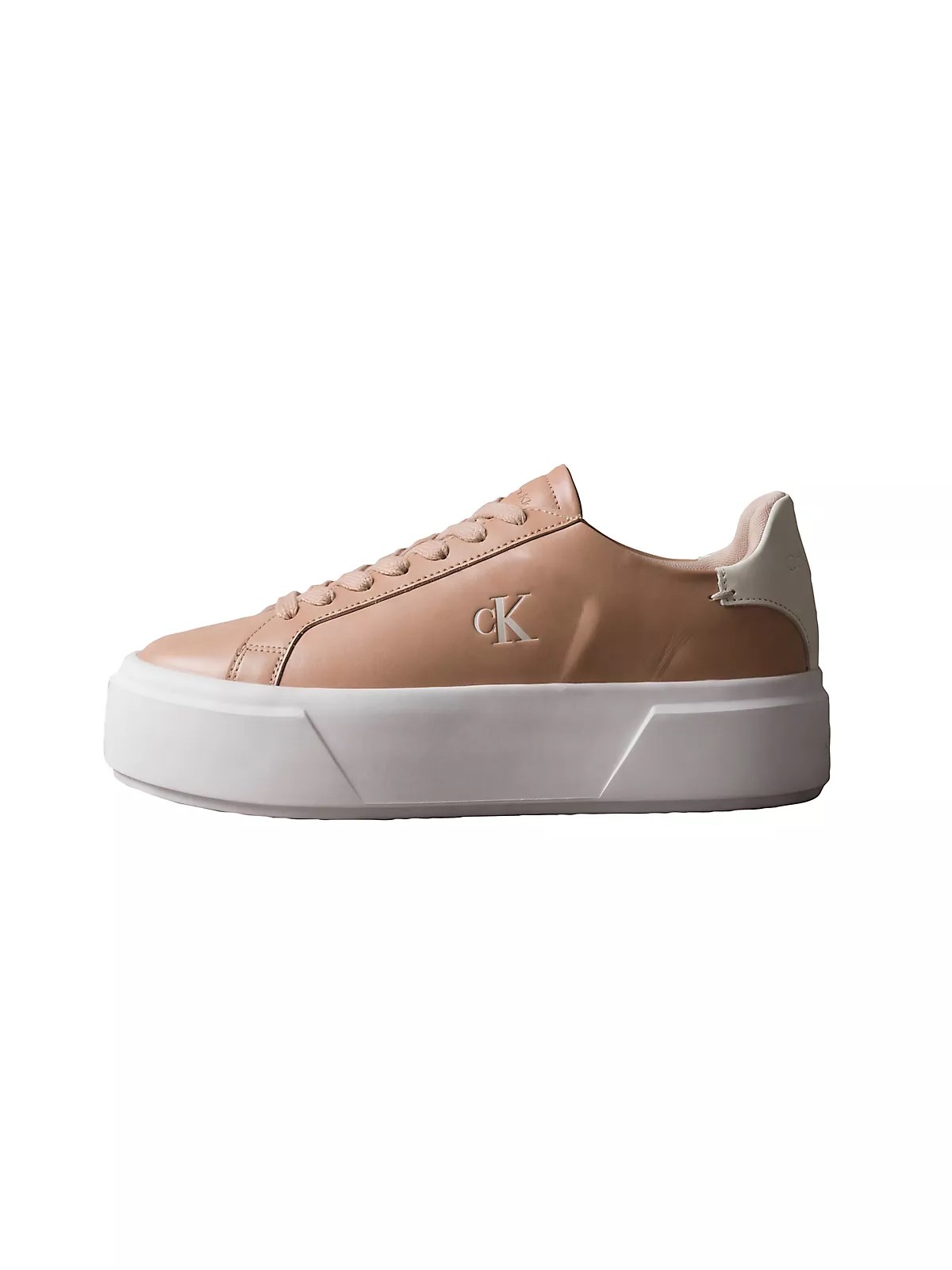 Calvin Klein Calvin Klein Kadın Platform Taban CK Logolu Deri Bej Sneaker YW0YW01928-0J7