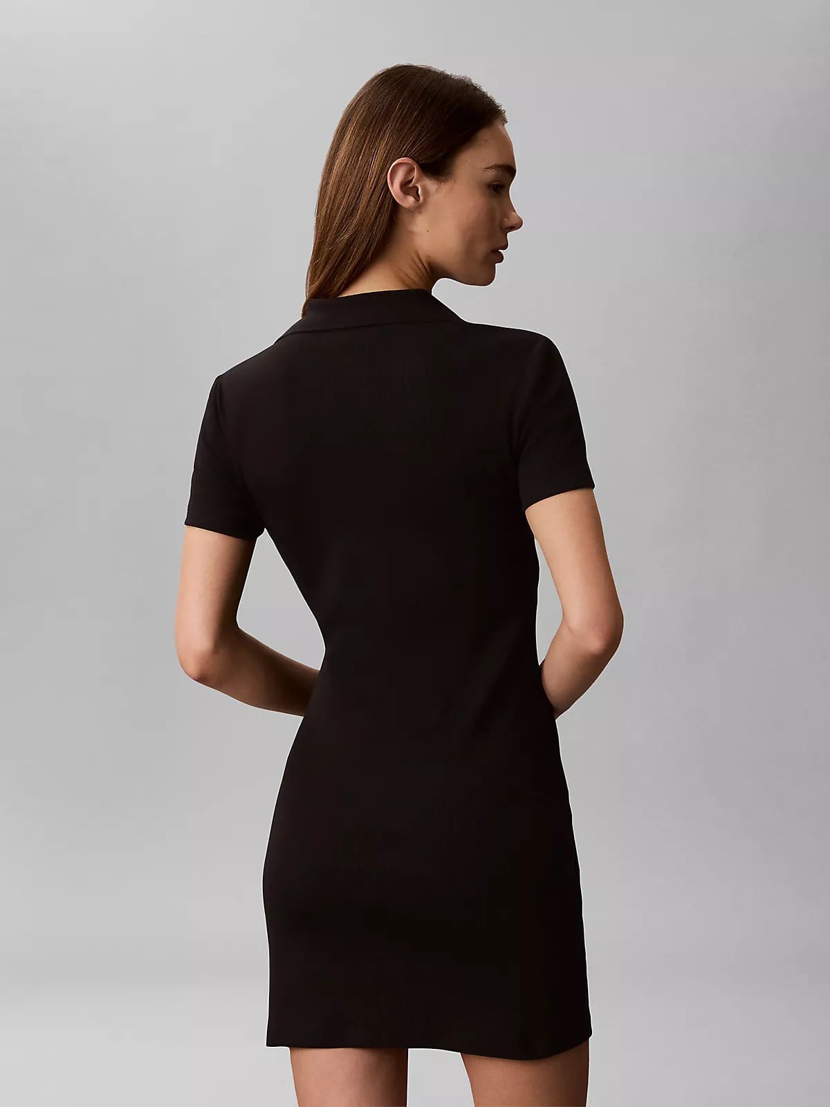 Calvin Klein Calvin Klein Kadın Polo Yaka Uzun Boy Kısa Kol Dokuma Kumaş Siyah Elbise LV047G237G-UB1