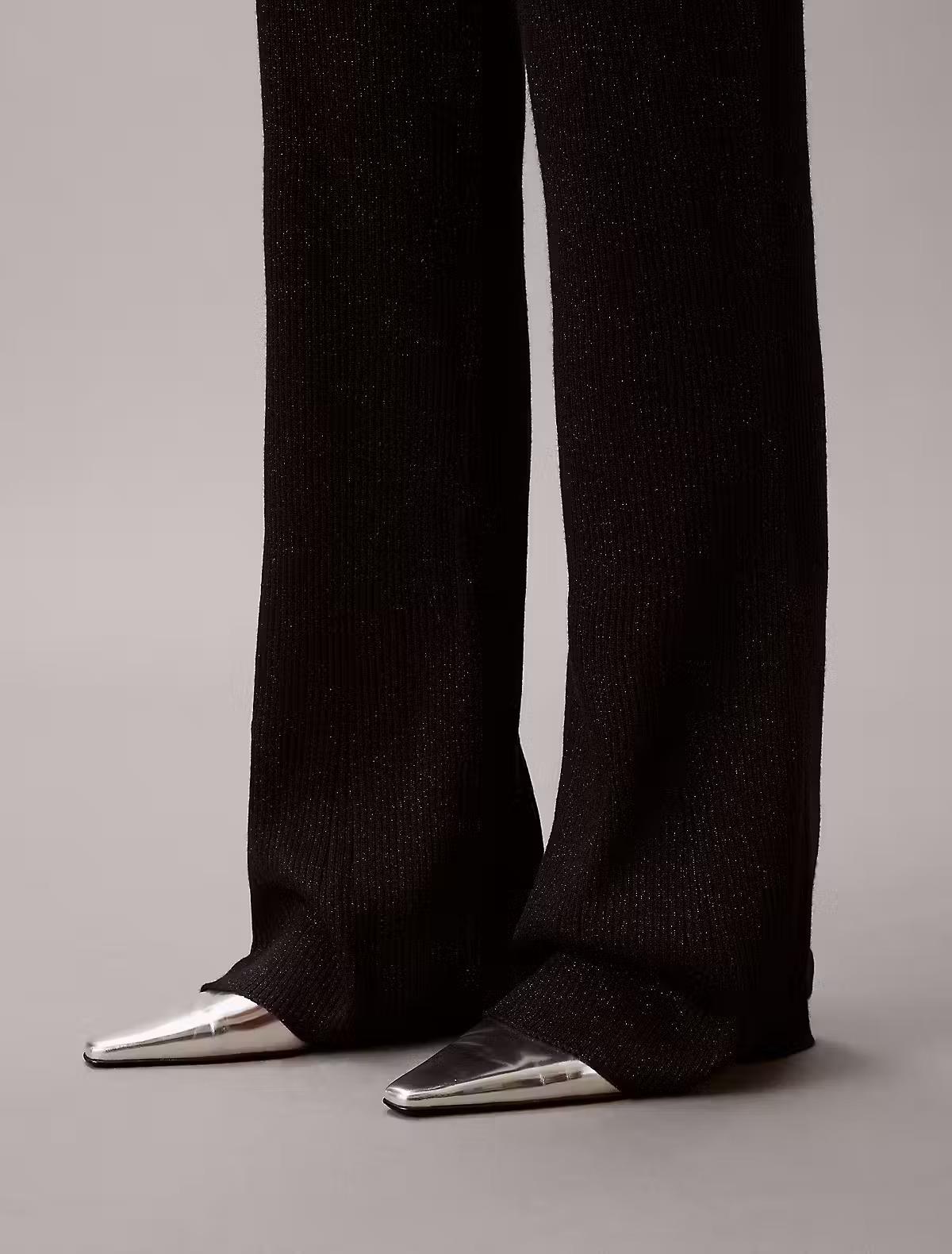 Calvin Klein Calvin Klein Kadın Rahat Kalıp Geniş Paçalı Yün Karışımlı Siyah Pantolon LV047E346G-WFW