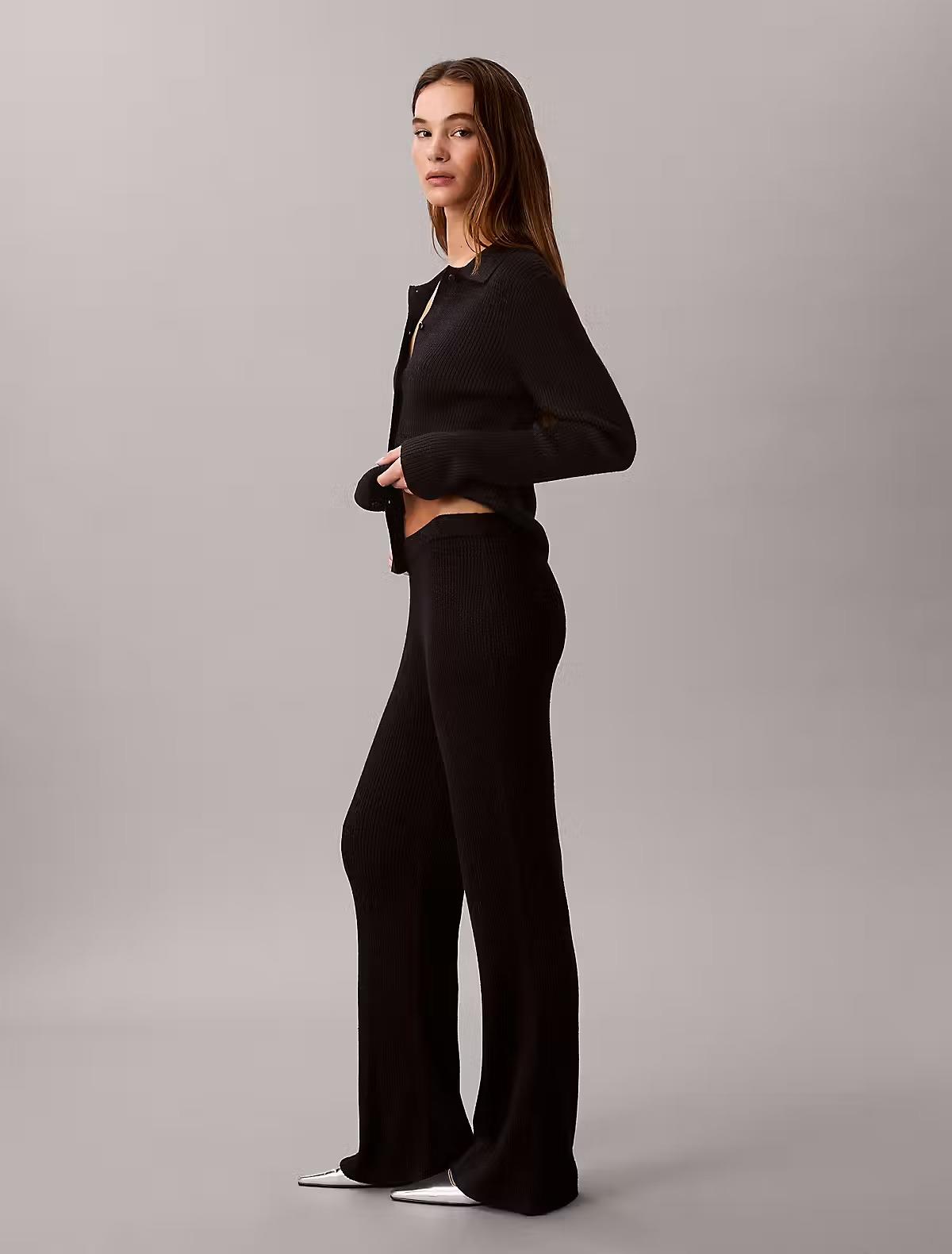 Calvin Klein Calvin Klein Kadın Rahat Kalıp Geniş Paçalı Yün Karışımlı Siyah Pantolon LV047E346G-WFW