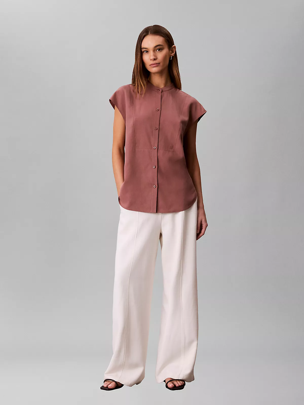 Calvin Klein Calvin Klein Kadın Rahat Kalıp Kısa Kollu Dikiş Detaylı Bordo Gömlek LV047F109G-41J