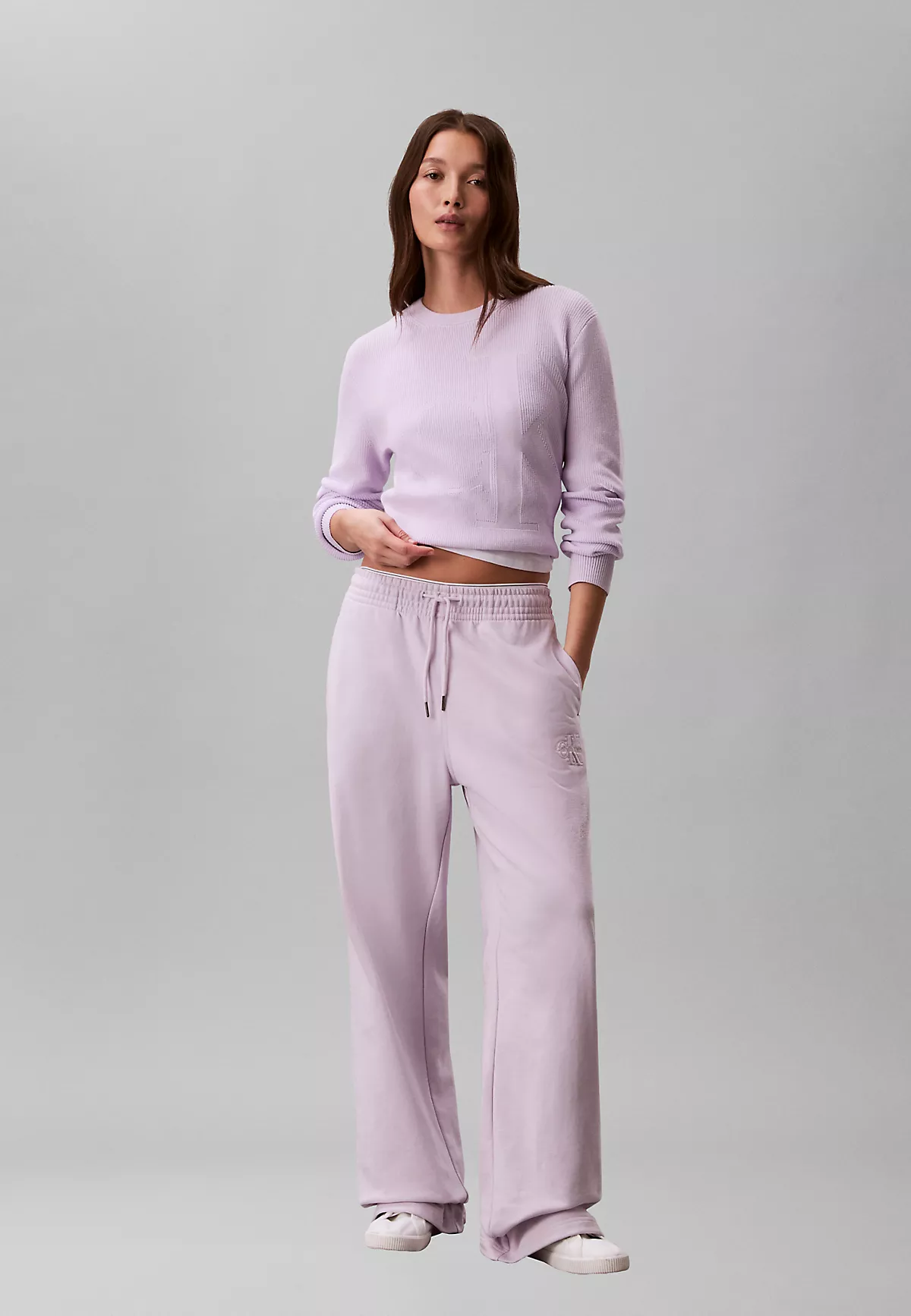 Calvin Klein Calvin Klein Kadın Rahat Kalıp Beli Lastikli CK Logo Detaylı Havlu Kumaş Geniş Paça Lila Eşofman Altı LV047F206G-3OQ