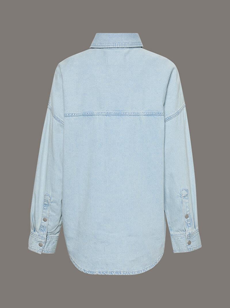 Calvin Klein Calvin Klein Kadın Rahat Kalıp Düşük Omuzlu Uzun Kollu Pamuklu Denim Mavi Gömlek LV047C709G-X1O