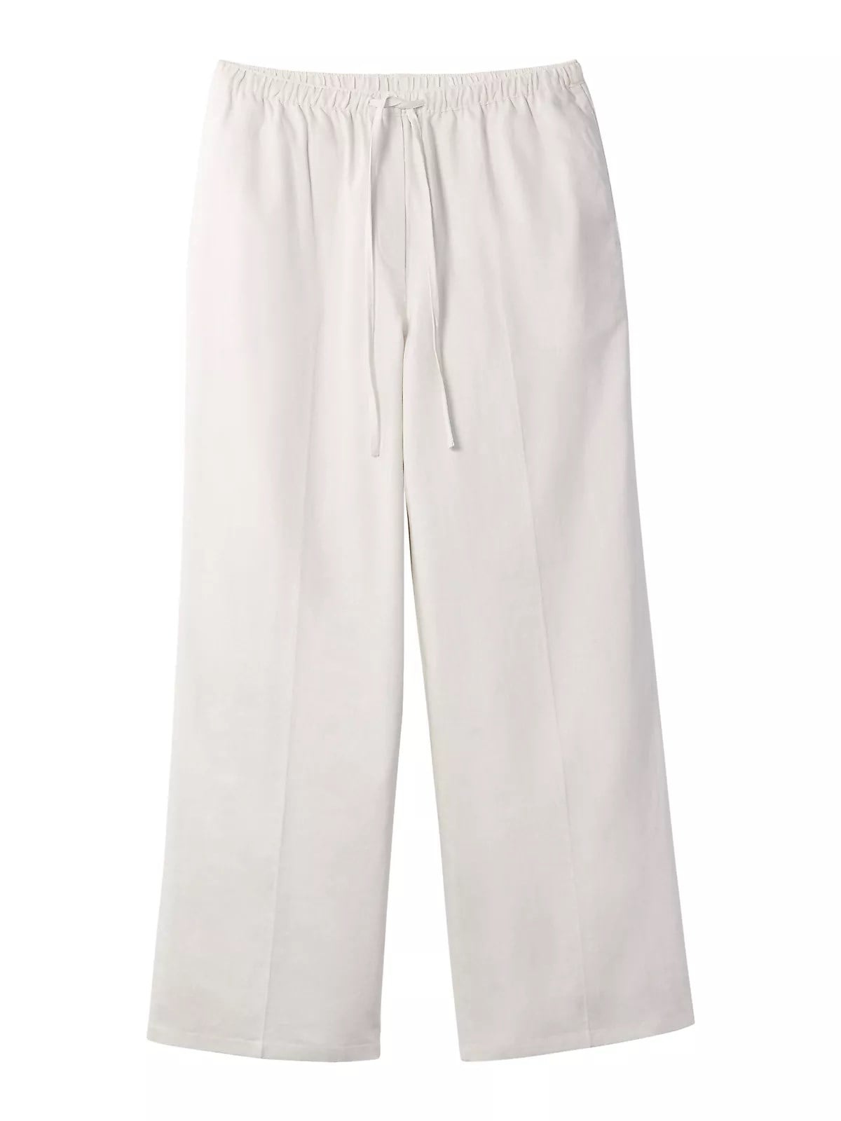 Calvin Klein Calvin Klein Kadın Rahat Kalıp Beli Lastikli Geniş Paçalı Keten Beyaz Pantolon LV047F631G-67U