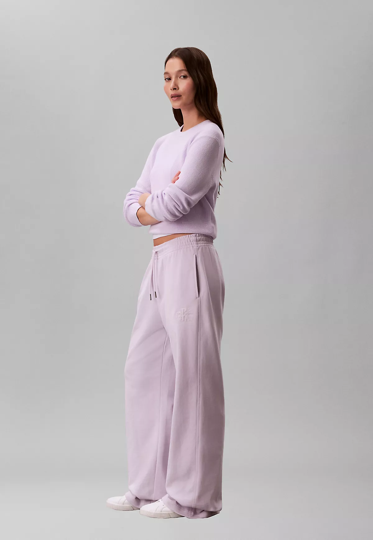 Calvin Klein Calvin Klein Kadın Rahat Kalıp Beli Lastikli CK Logo Detaylı Havlu Kumaş Geniş Paça Lila Eşofman Altı LV047F206G-3OQ