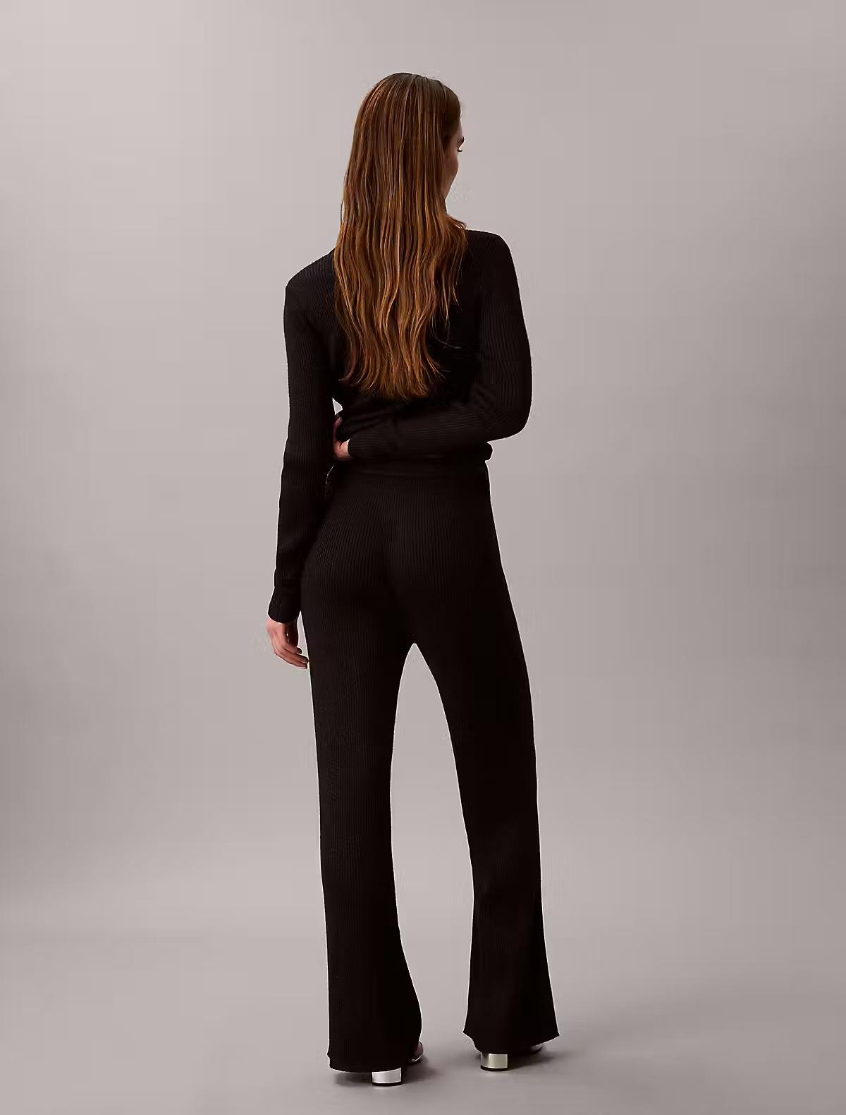 Calvin Klein Calvin Klein Kadın Rahat Kalıp Geniş Paçalı Yün Karışımlı Siyah Pantolon LV047E346G-WFW