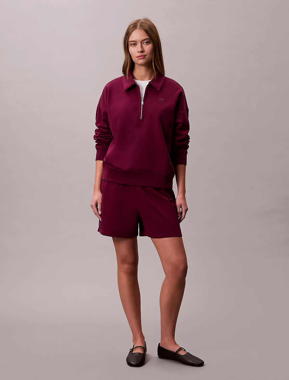 Calvin Klein Calvin Klein Kadın Regular Fit Polo Yaka Uzun Kollu Mor Sweatshirt LV047E235G-2E5