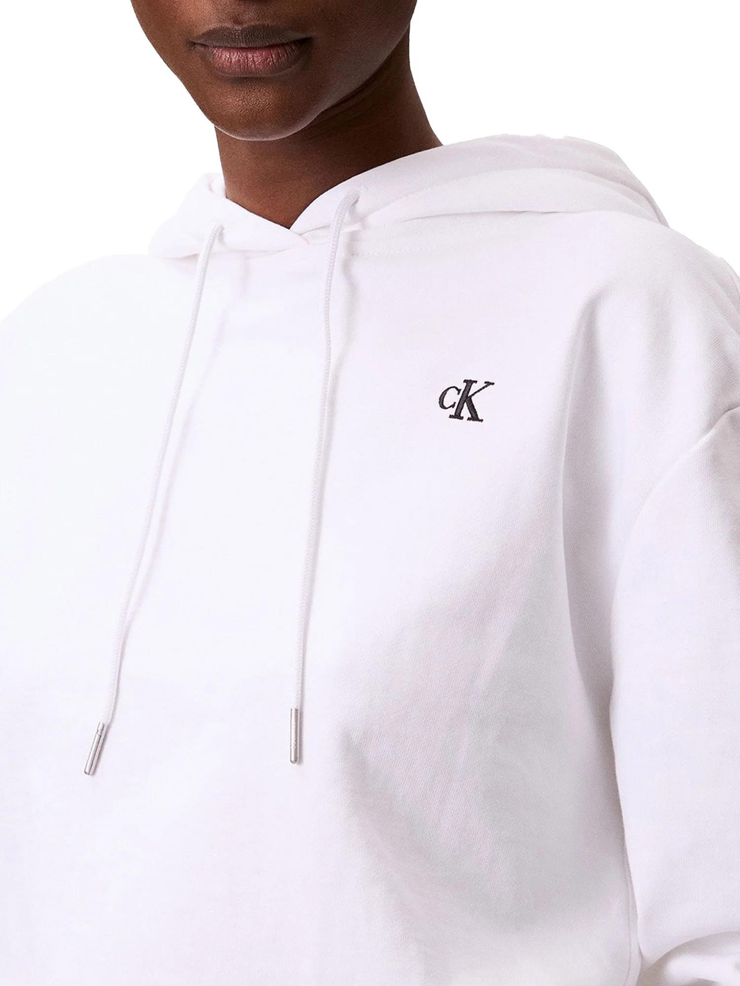 Calvin Klein Calvin Klein Kadın Regular Fit CK Logo İşlemeli Kapüşonlu Uzun Kollu Beyaz Sweatshirt LV047C224G-YAA