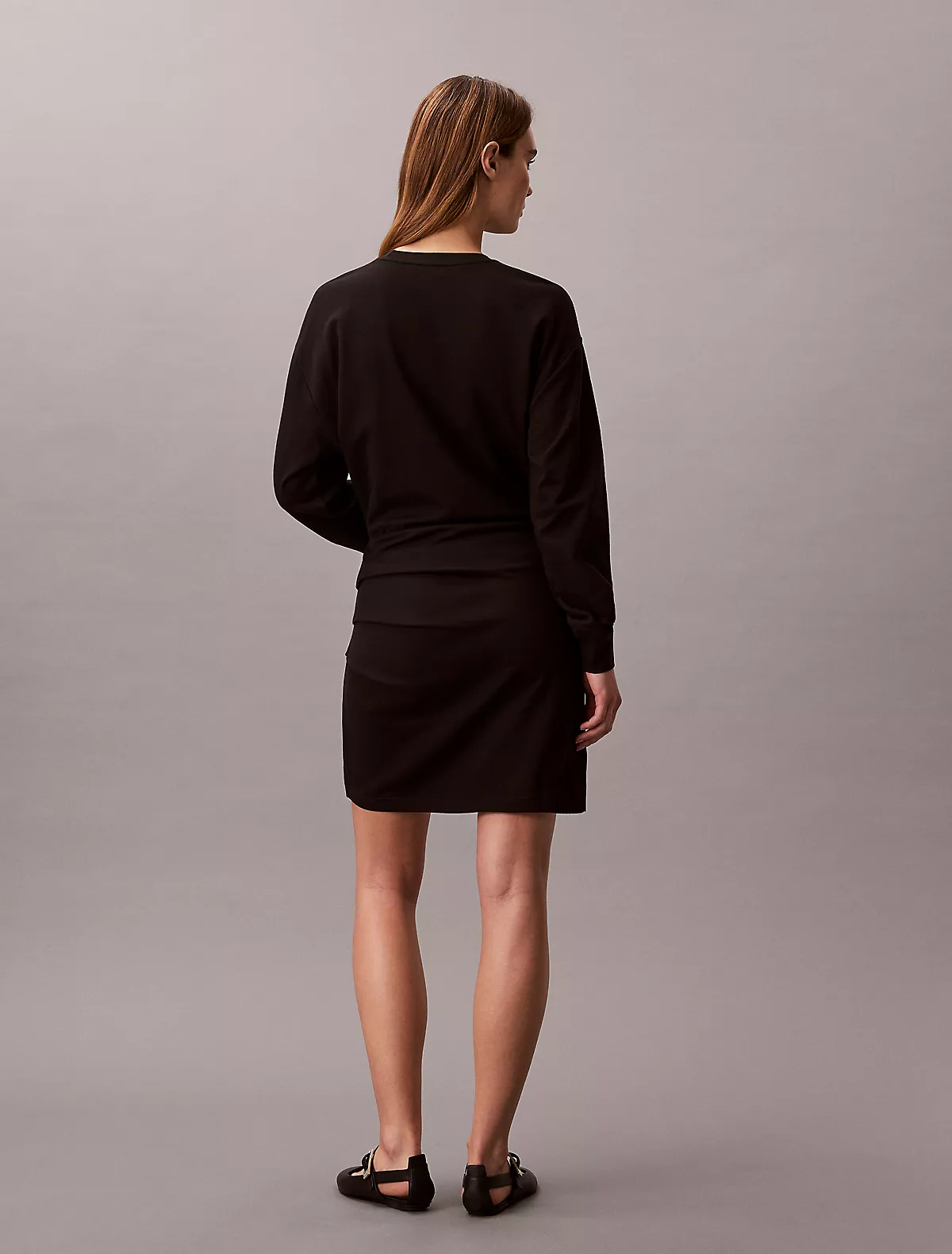 Calvin Klein Calvin Klein Kadın Regular Fit Yuvarlak Yakalı Düşük Omuzlu Büzgülü Kısa Siyah Elbise LV047E224G-UB1