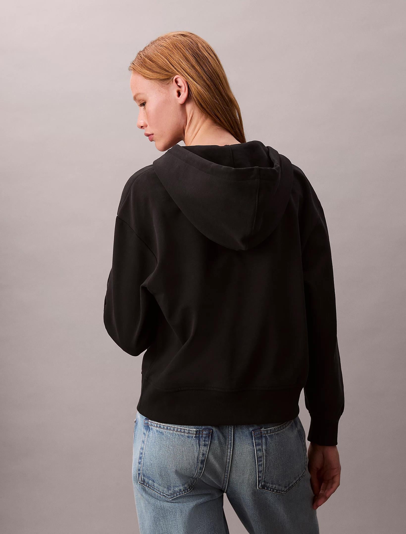 Calvin Klein Calvin Klein Kadın Regular Fit Fermuar Kapamalı Kapüşonlu Uzun Kollu Siyah Sweatshirt LV047B237G-UB1
