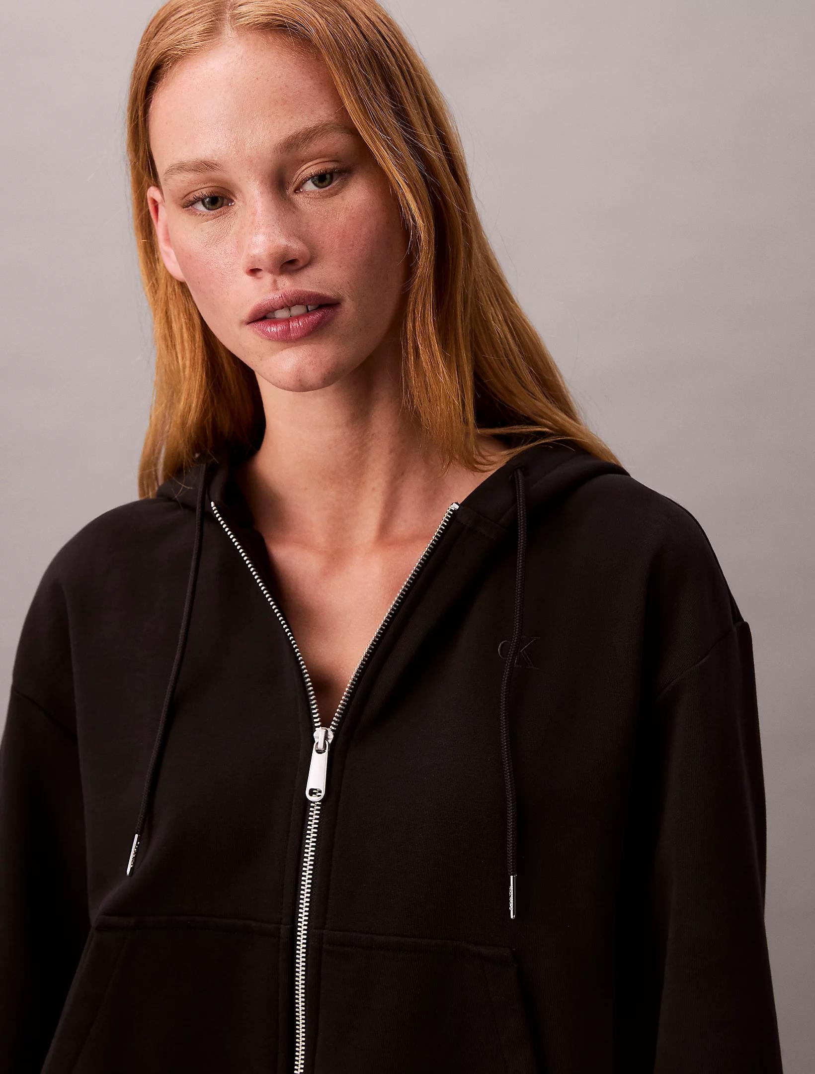 Calvin Klein Calvin Klein Kadın Regular Fit Fermuar Kapamalı Kapüşonlu Uzun Kollu Siyah Sweatshirt LV047B237G-UB1