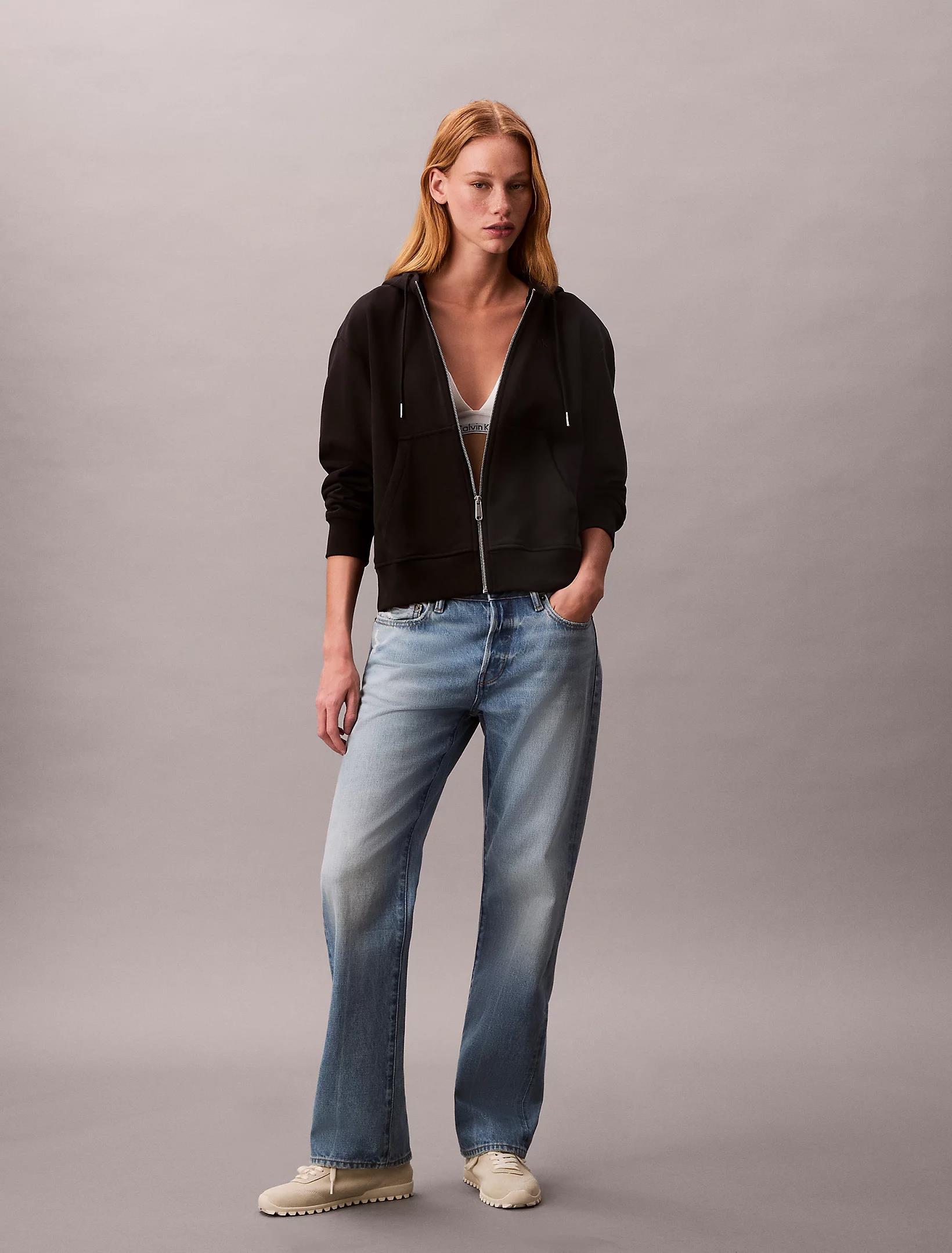 Calvin Klein Calvin Klein Kadın Regular Fit Fermuar Kapamalı Kapüşonlu Uzun Kollu Siyah Sweatshirt LV047B237G-UB1
