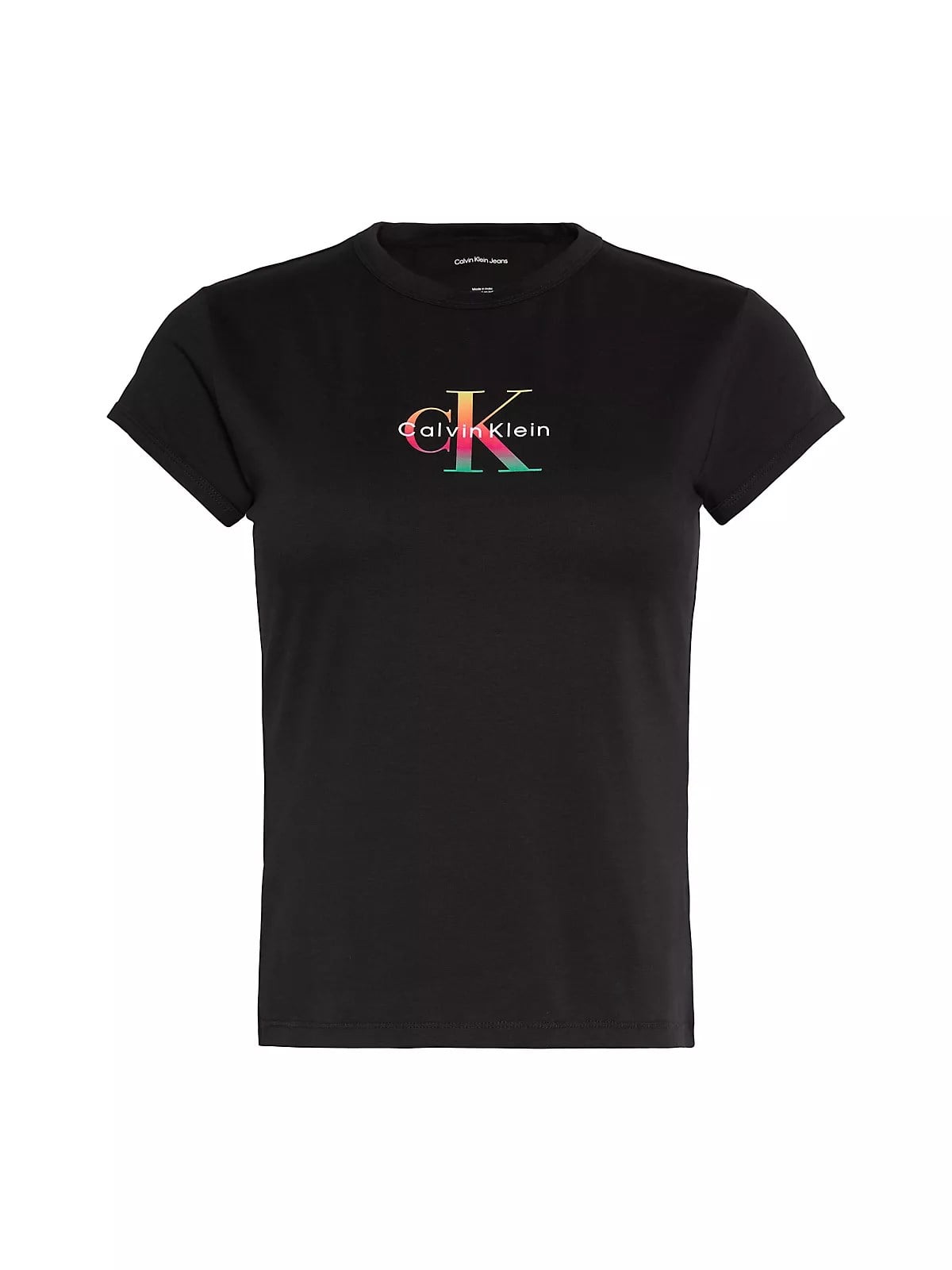 Calvin Klein Calvin Klein Kadın Slim Fit Yuvarlak Yakalı Pamuklu CK Logo Baskılı Kısa Kollu Siyah T-Shirt LV047G832G-UB1