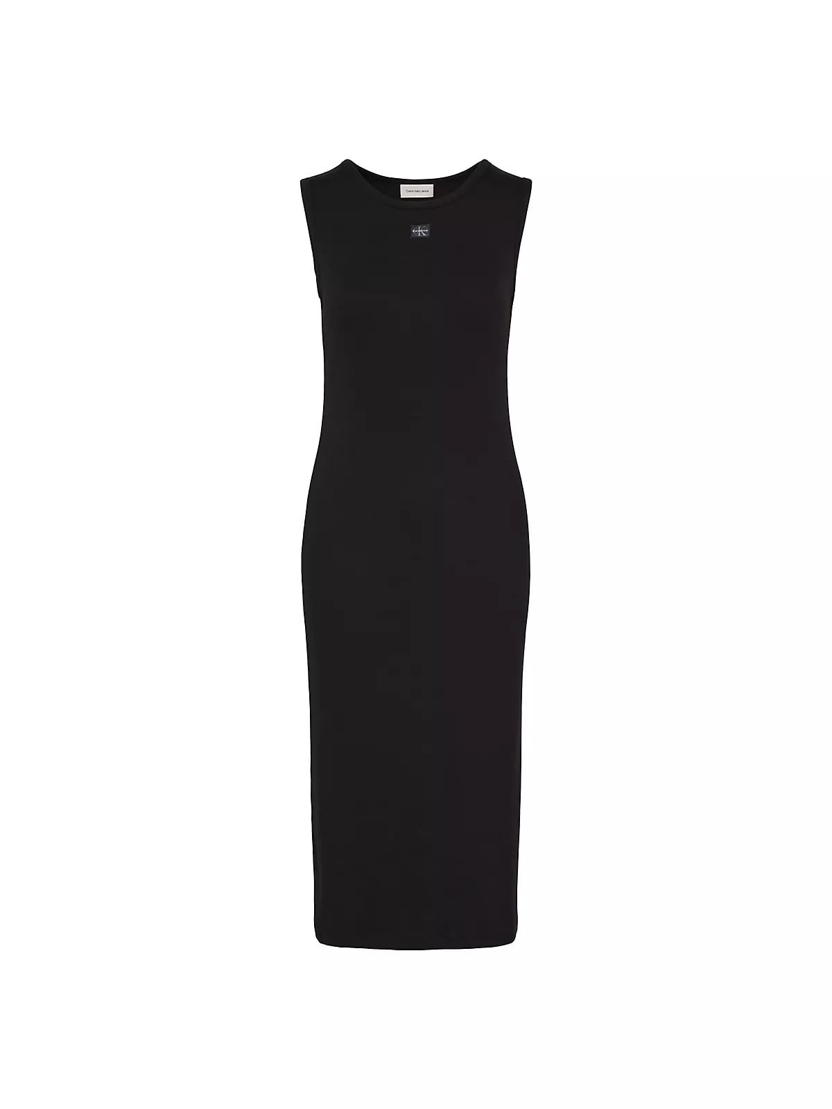 Calvin Klein Calvin Klein Kadın Slim Fit Yuvarlak Yakalı CK Logo İmzalı Kolsuz Midi Siyah Elbise LV047G209G-UB1