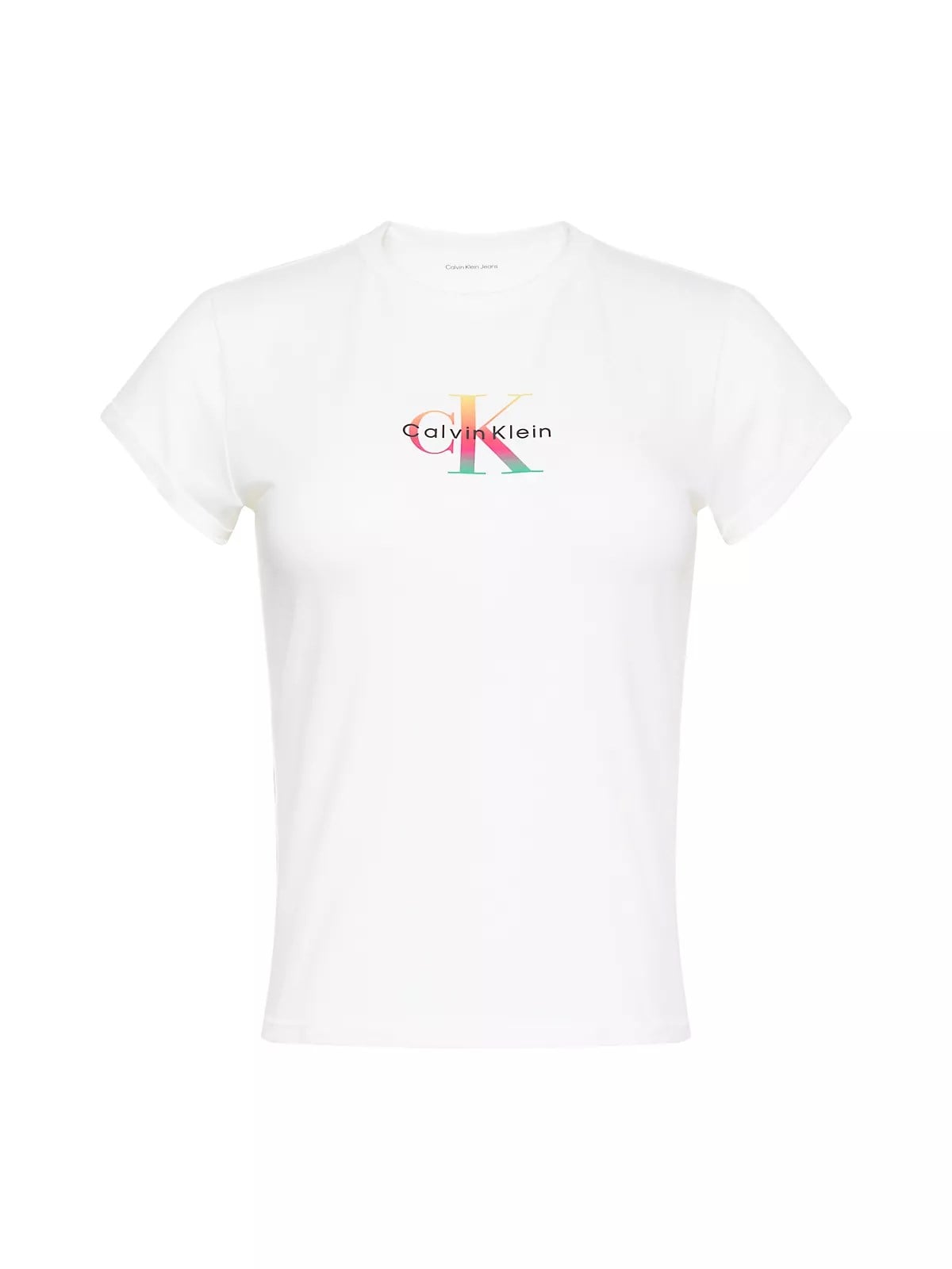 Calvin Klein Calvin Klein Kadın Slim Fit Yuvarlak Yakalı Pamuklu CK Logo Baskılı Kısa Kollu Beyaz T-Shirt LV047G832G-YAF