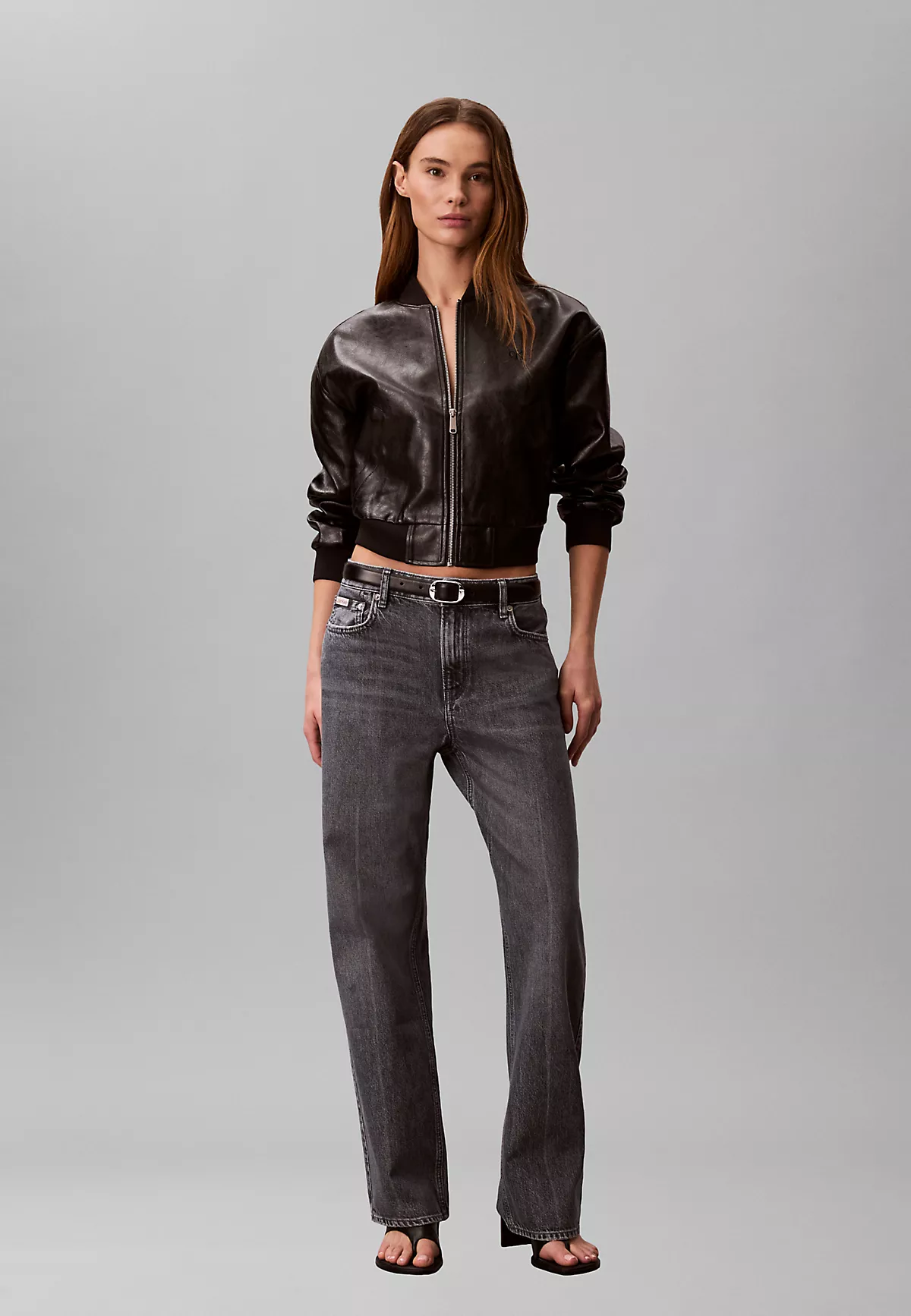 Calvin Klein Calvin Klein Kadın Straight Fit Pamuklu Geniş Paçalı Pamuklu Denim Gri Jeans LV047F723G-SCO