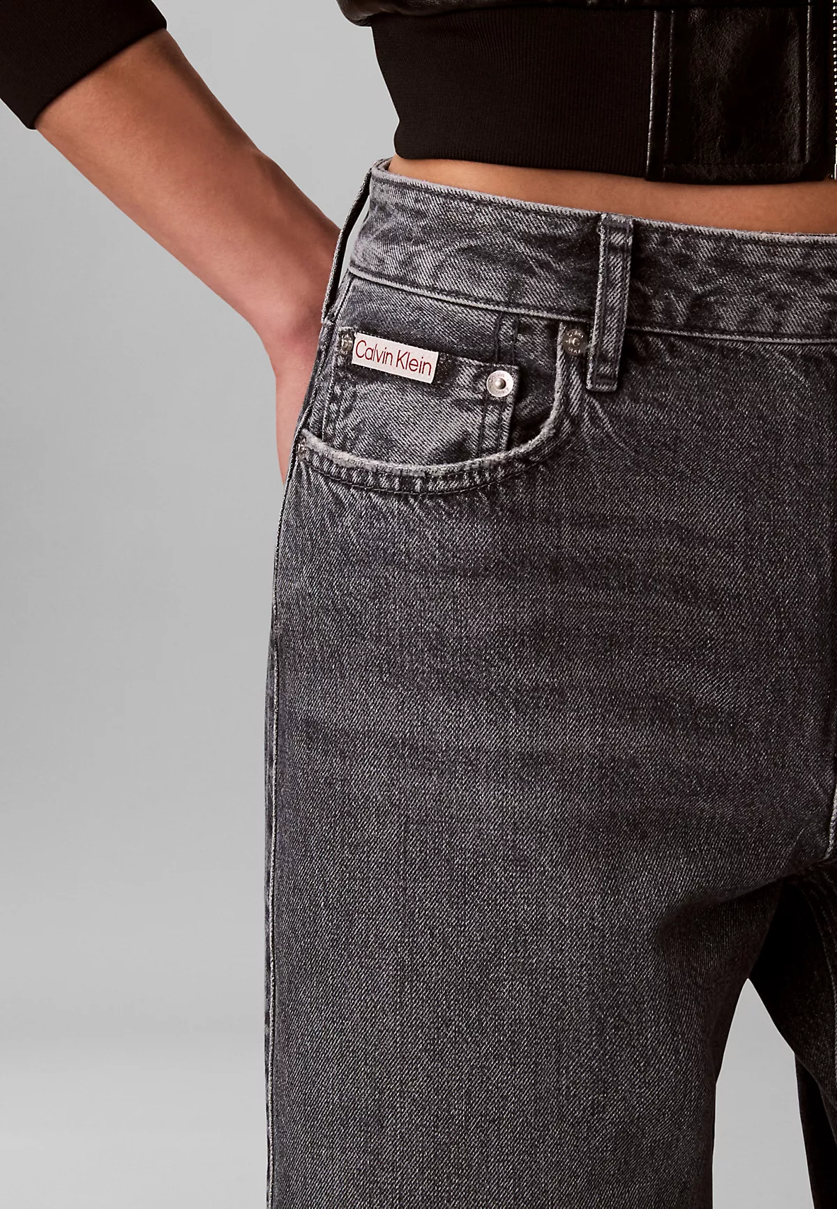 Calvin Klein Calvin Klein Kadın Straight Fit Pamuklu Geniş Paçalı Pamuklu Denim Gri Jeans LV047F723G-SCO