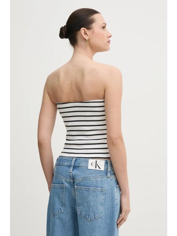 Calvin Klein Calvin Klein Kadın Straplez Düz Model Dar Beyaz Bluz J20J225310-0K4