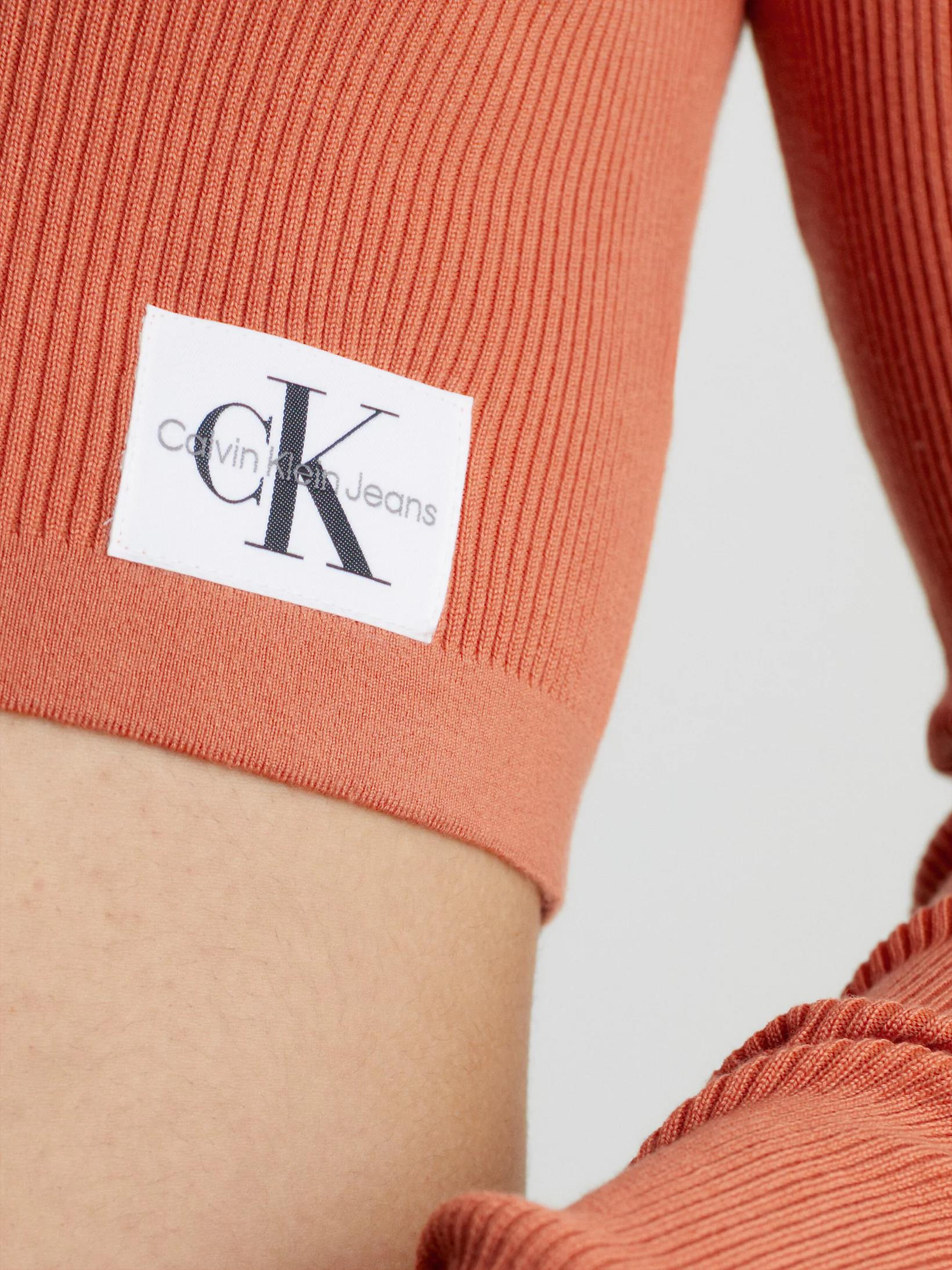 Calvin Klein Calvin Kleın Kadın Uzun Kollu V Yaka Crop Boy Turuncu Kazak J20J221969-SEC