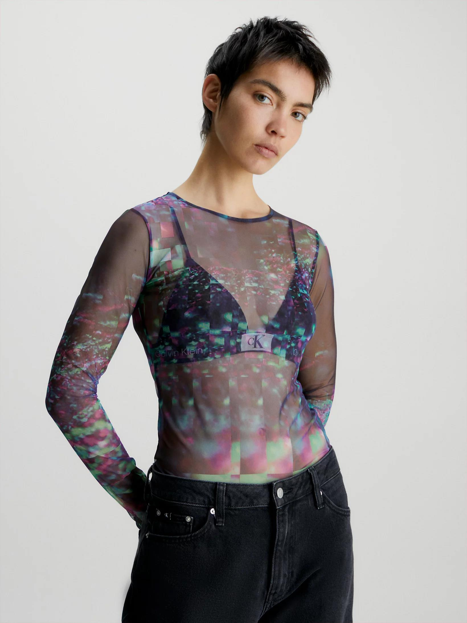 Calvin Klein Calvin Kleın Kadın Uzun Kol Dar  Dokuma Günlük Çok Renkli T-Shirt J20J222033-0GJ