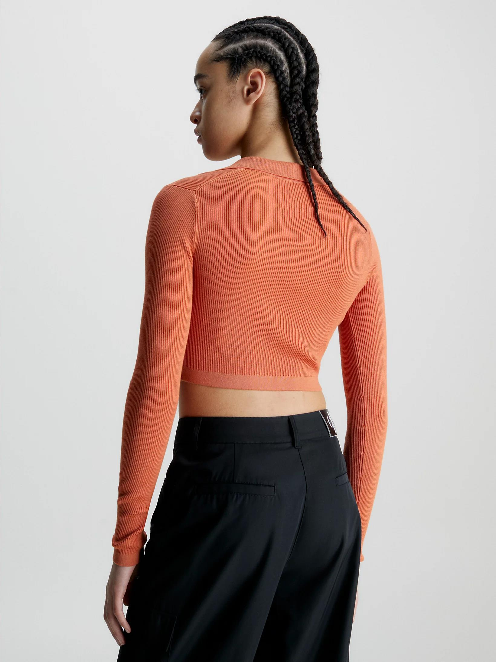 Calvin Klein Calvin Kleın Kadın Uzun Kollu V Yaka Crop Boy Turuncu Kazak J20J221969-SEC