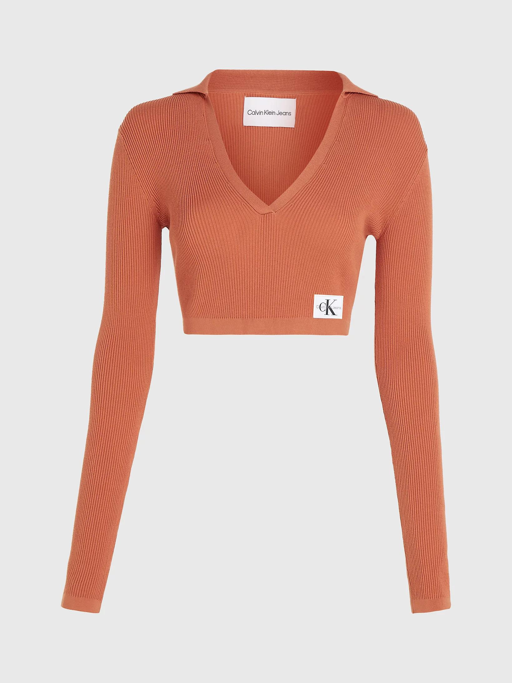 Calvin Klein Calvin Kleın Kadın Uzun Kollu V Yaka Crop Boy Turuncu Kazak J20J221969-SEC