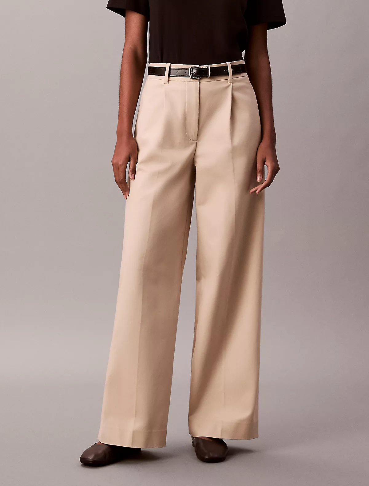 Calvin Klein Calvin Klein Kadın Yüksek Bel Geniş Paça Rahat Kesim Krem Pantolon LV044D664G-0XG