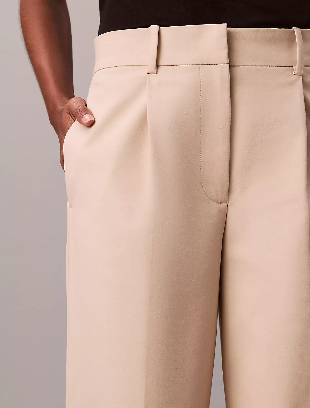 Calvin Klein Calvin Klein Kadın Yüksek Bel Geniş Paça Rahat Kesim Krem Pantolon LV044D664G-0XG