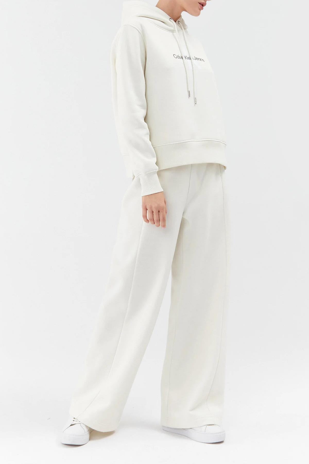 Calvin Klein Calvin Kleın Kadın Yüksek Bel Dokuma Kumaş Rahat Günlük Beyaz Eşofman Altı J20J221916-YBI