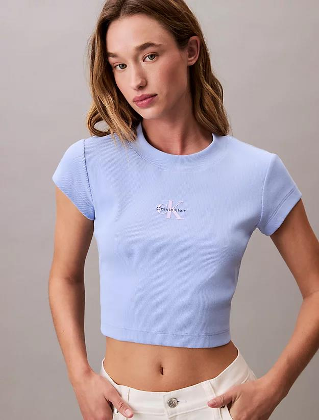 Calvin Klein Calvin Klein Kadın Yuvarlak Yaka Kısa Kollu Kısa Mavi T-Shirt LV047AB802-7ZQ