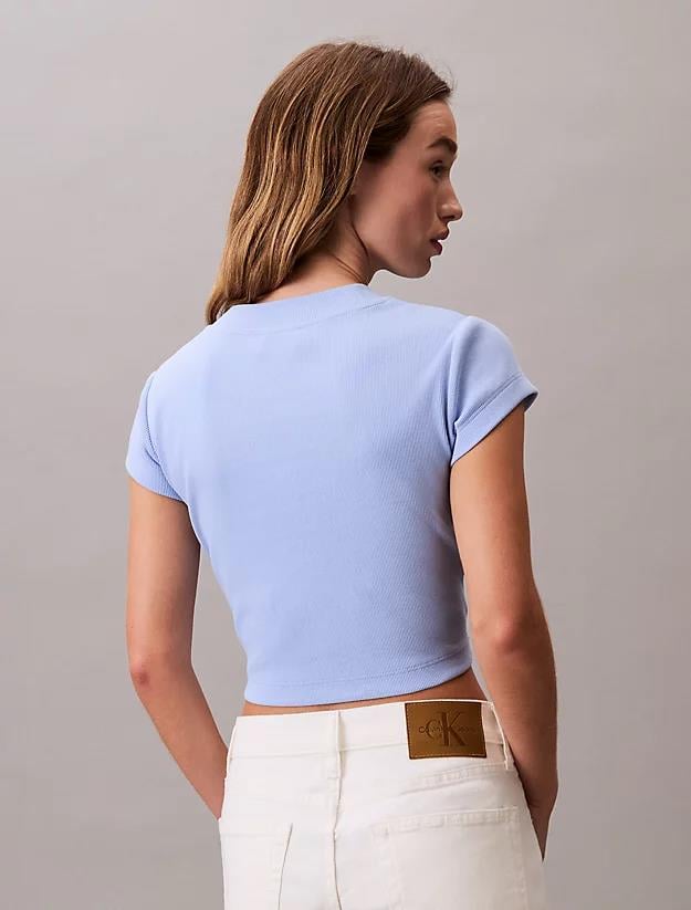 Calvin Klein Calvin Klein Kadın Yuvarlak Yaka Kısa Kollu Kısa Mavi T-Shirt LV047AB802-7ZQ